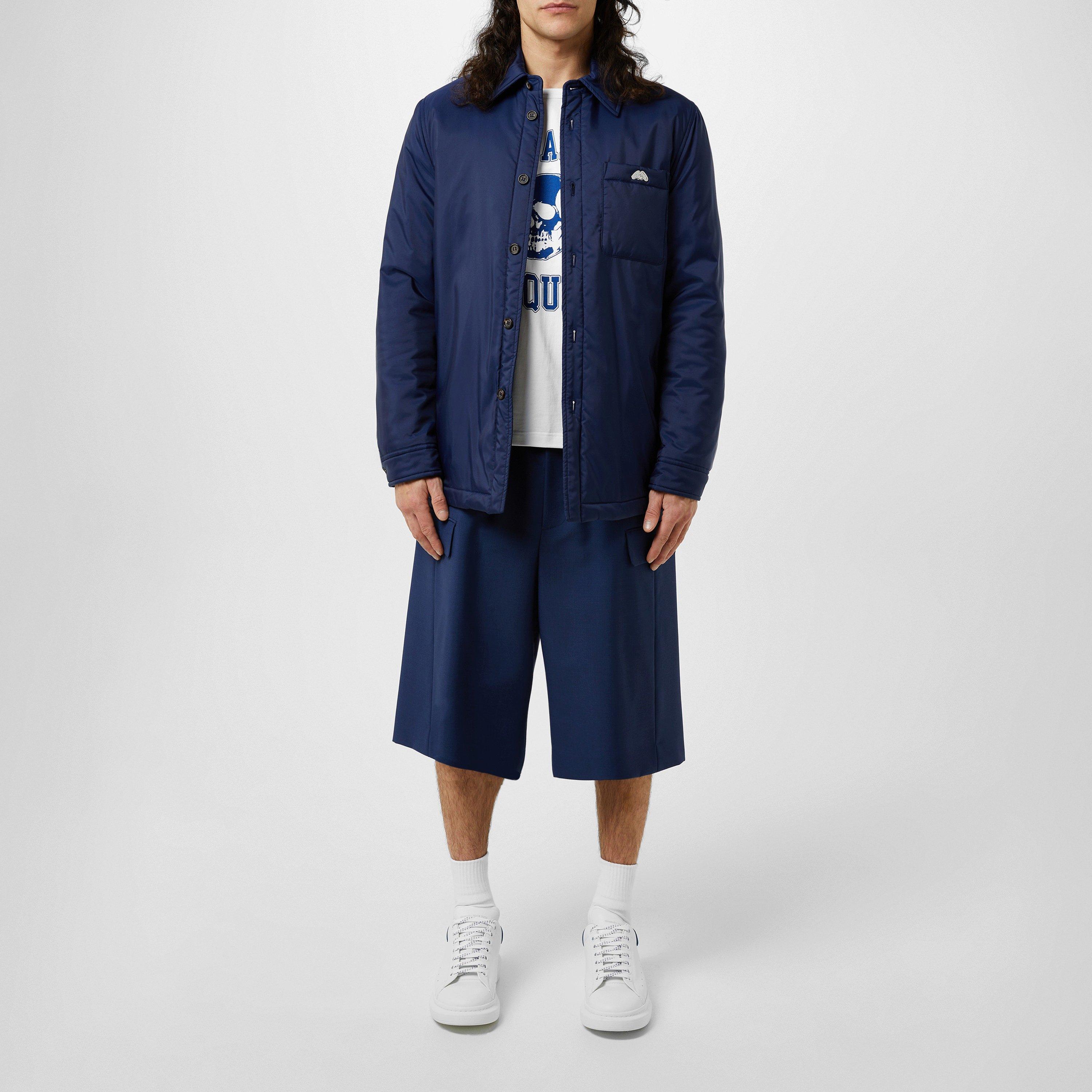 Indigo - Alexander McQueen - Men's  Indigo Long Sleeve Button Short Puffer Jacket - 4