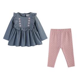 Hello World Studio Baby Girl Denim Frill Top and Legging