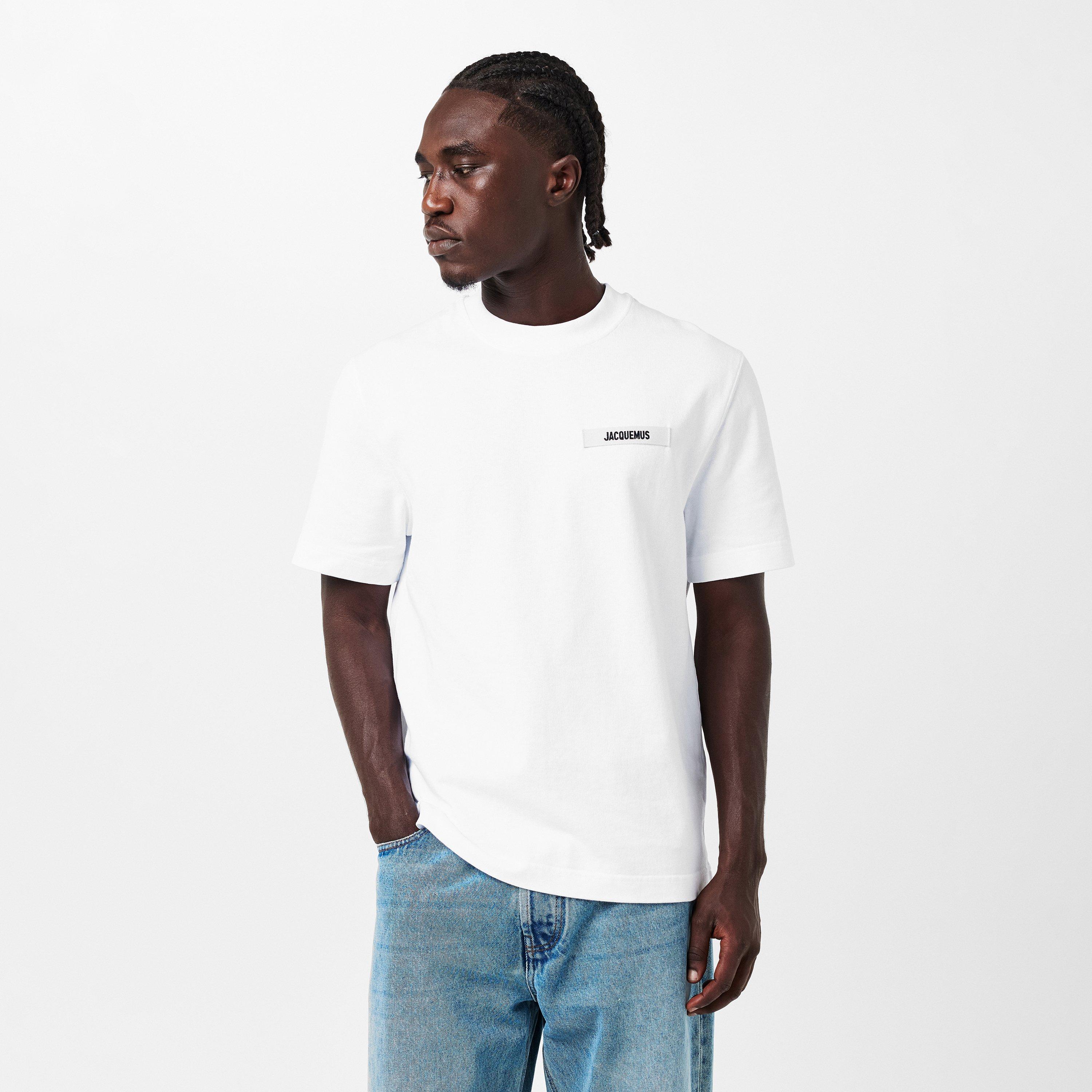 White - Jacquemus - Men's Plain Cotton Grosgrain Tab T-Shirt - 3