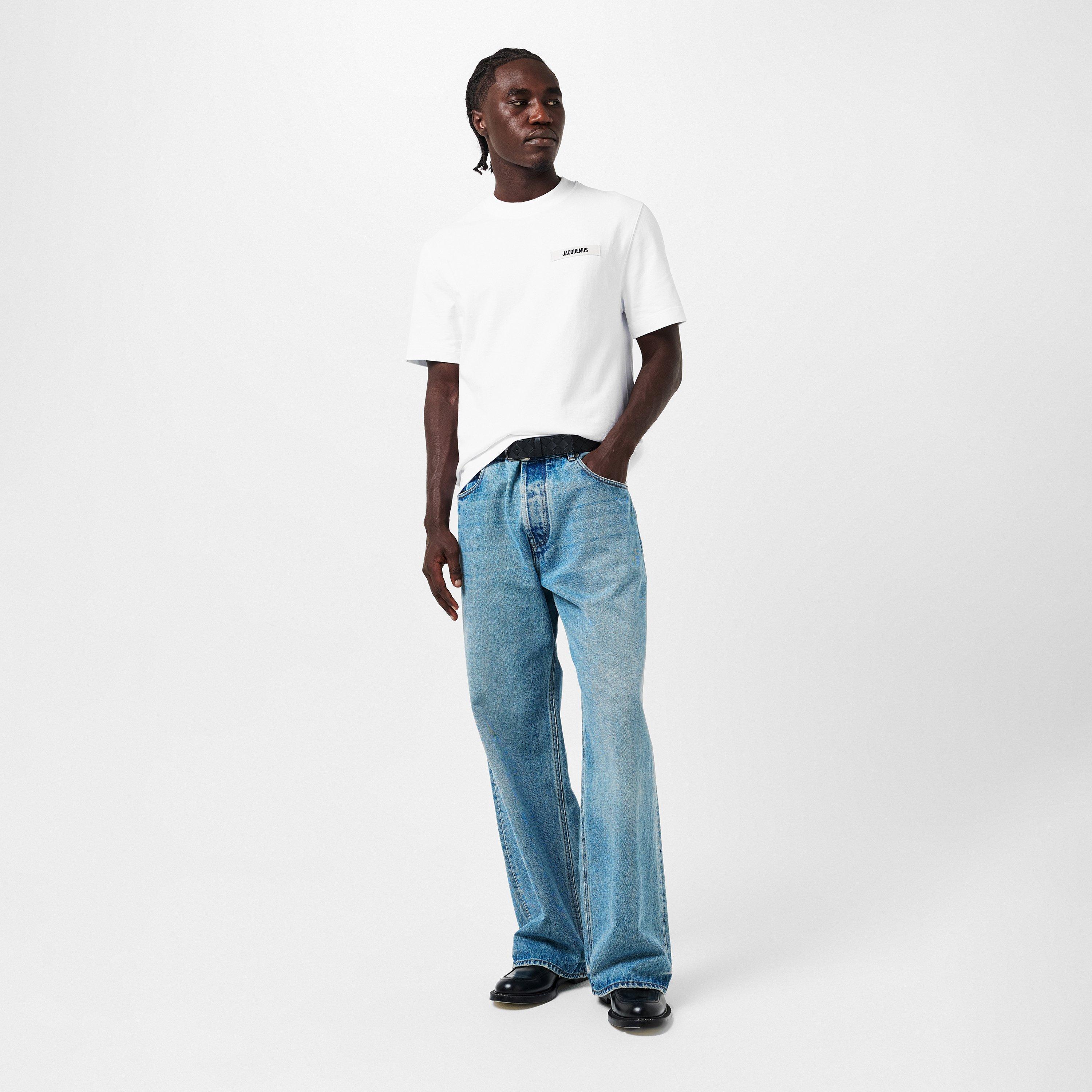 White - Jacquemus - Men's Plain Cotton Grosgrain Tab T-Shirt - 6