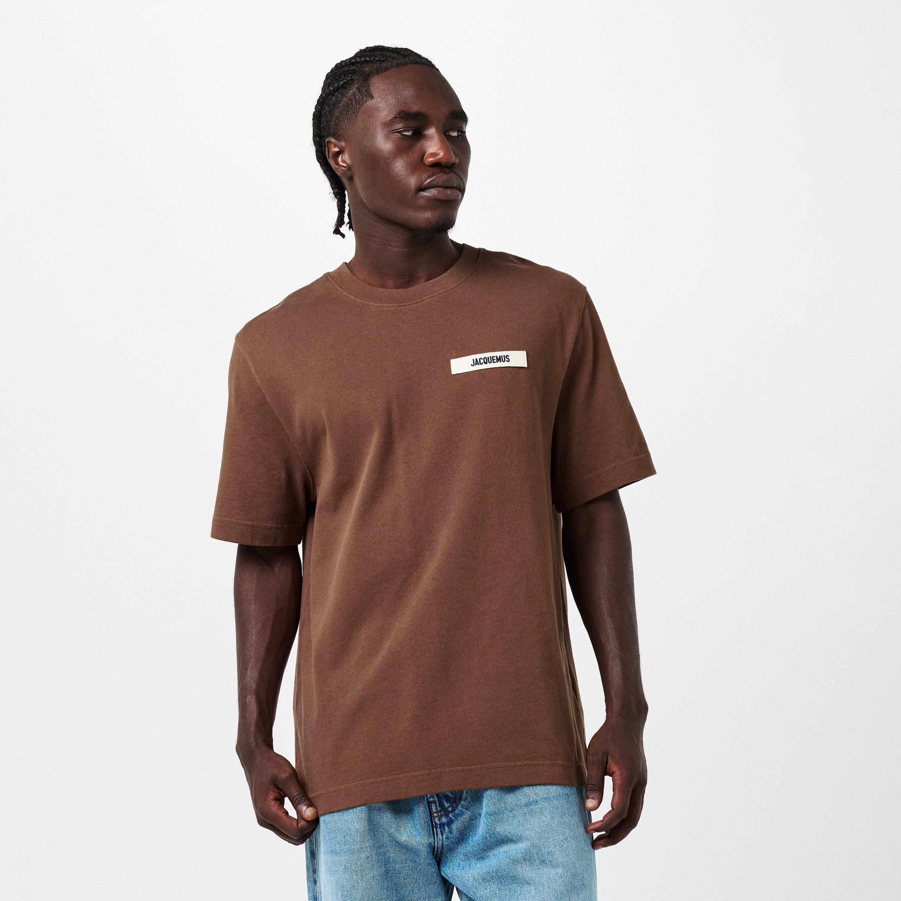 Brown - Jacquemus - Men's Plain Cotton Grosgrain Tab T-Shirt - 3