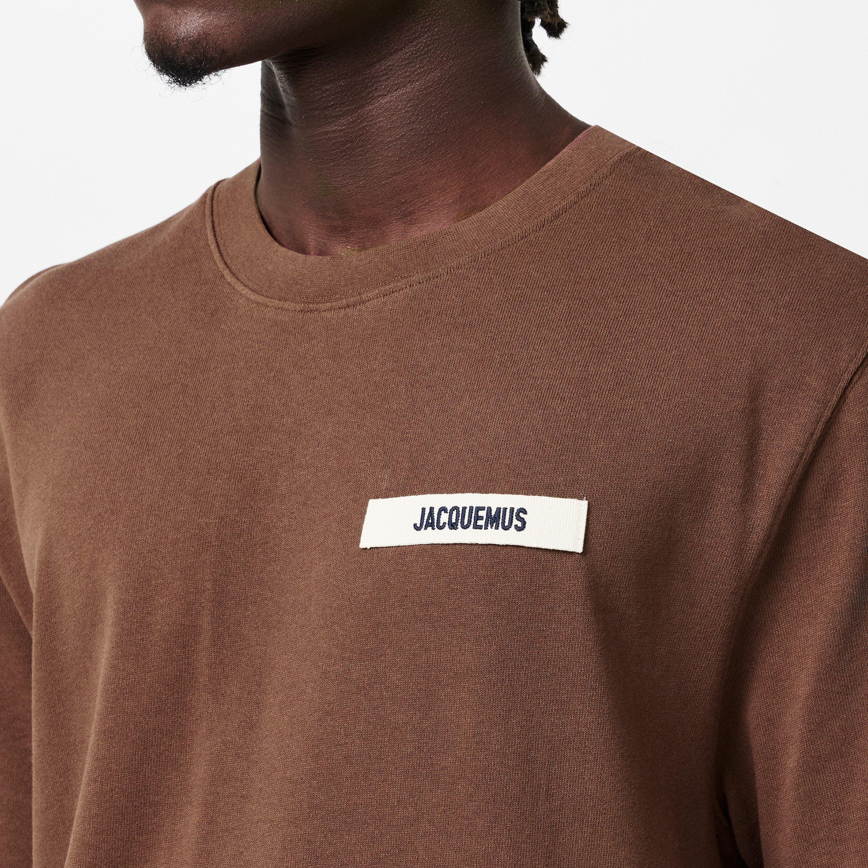 Brown - Jacquemus - Men's Plain Cotton Grosgrain Tab T-Shirt - 5
