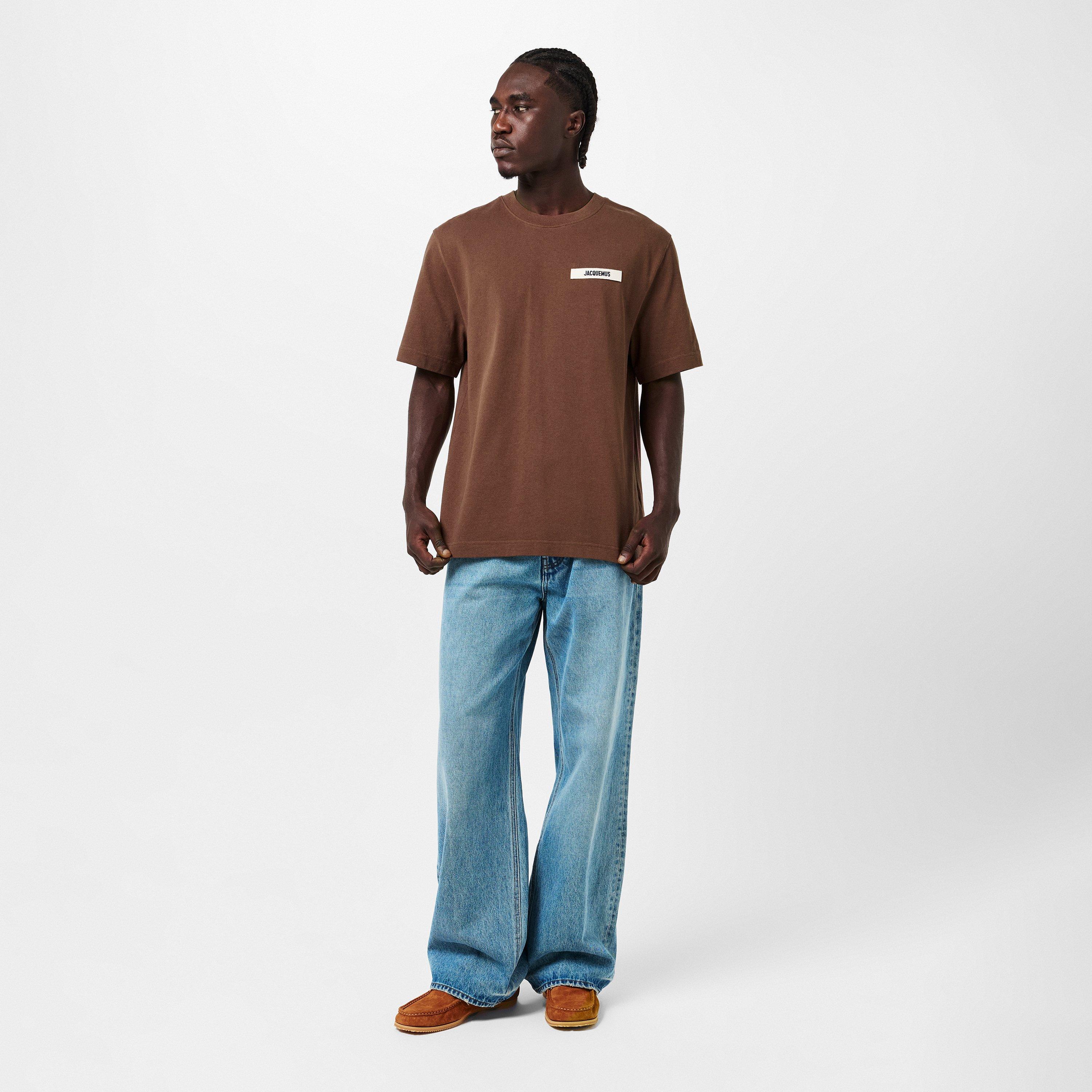 Brown - Jacquemus - Men's Plain Cotton Grosgrain Tab T-Shirt - 6