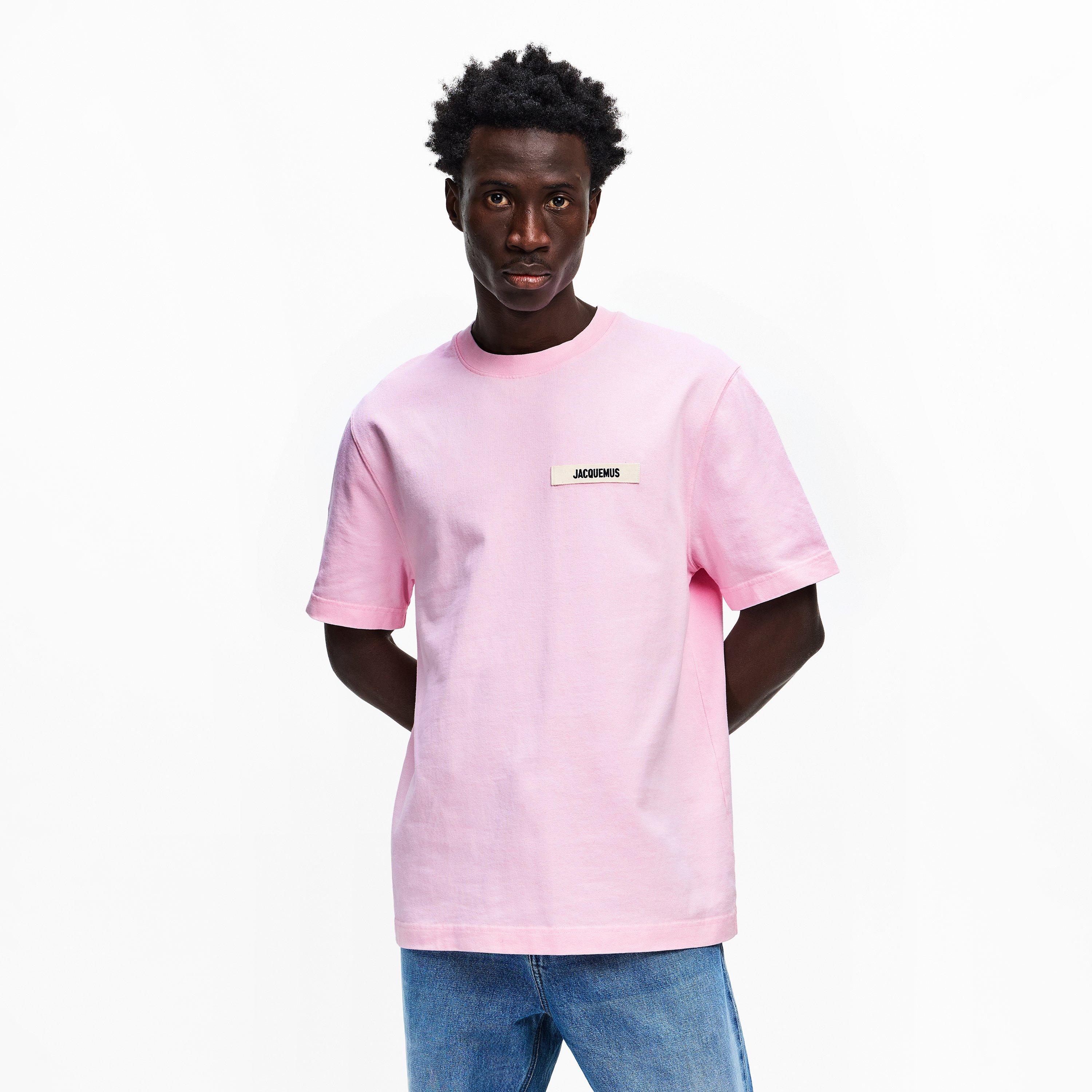 Pink - Jacquemus - Men's Plain Cotton Grosgrain Tab T-Shirt - 3