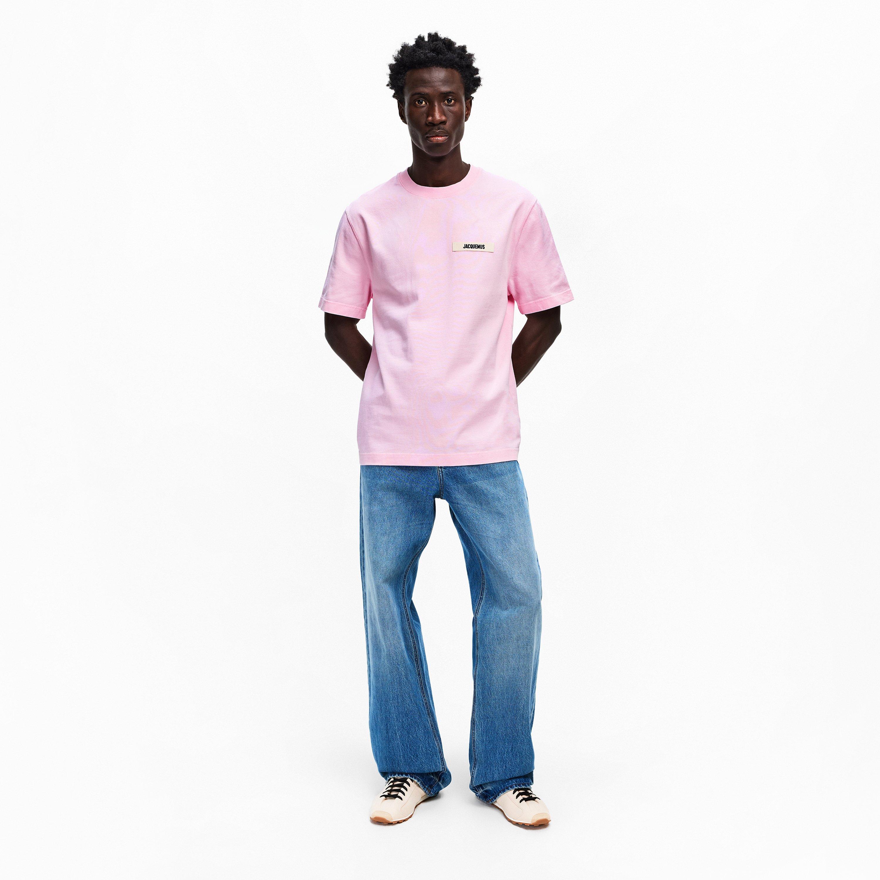 Pink - Jacquemus - Men's Plain Cotton Grosgrain Tab T-Shirt - 6