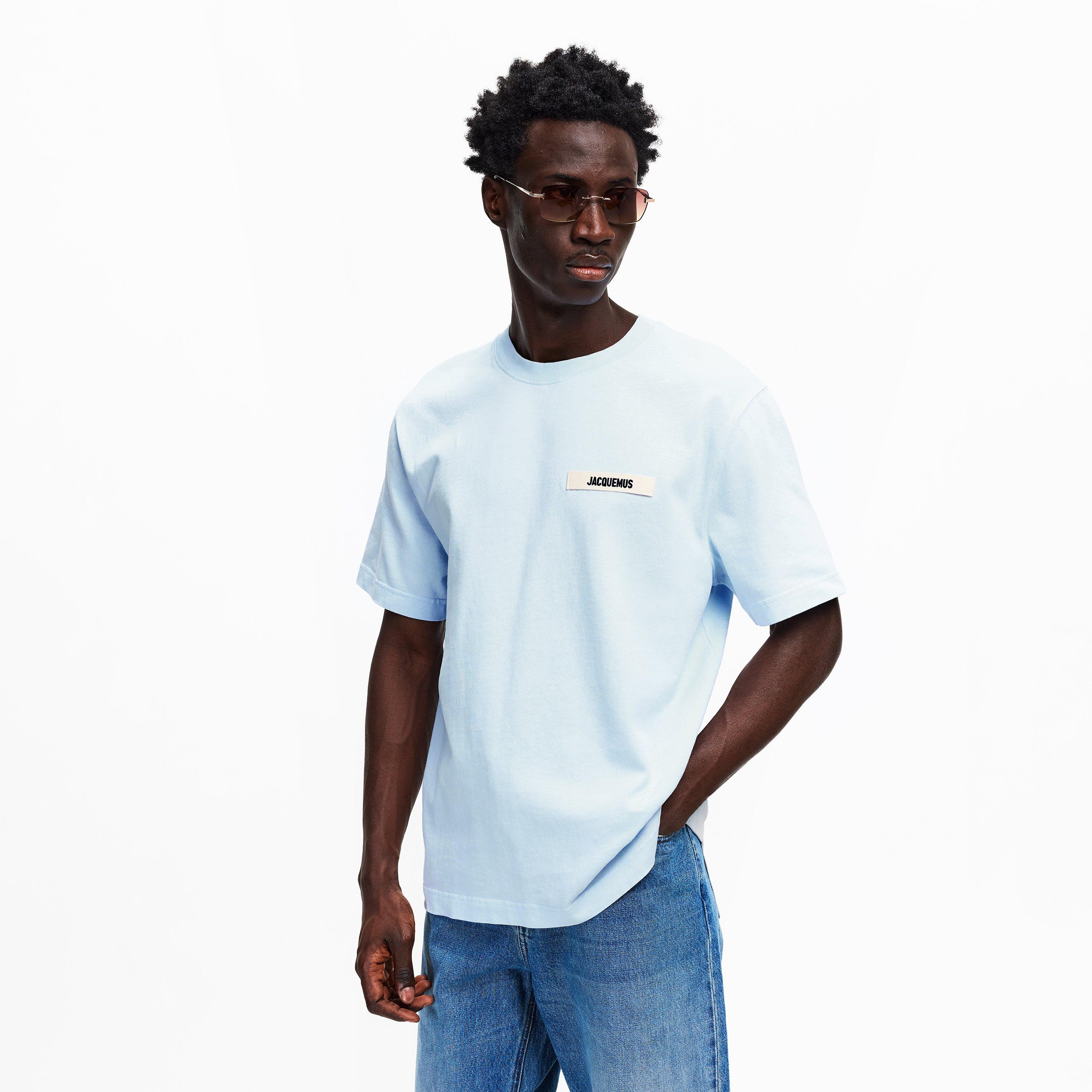Blue - Jacquemus - Men's Plain Cotton Grosgrain Tab T-Shirt - 3