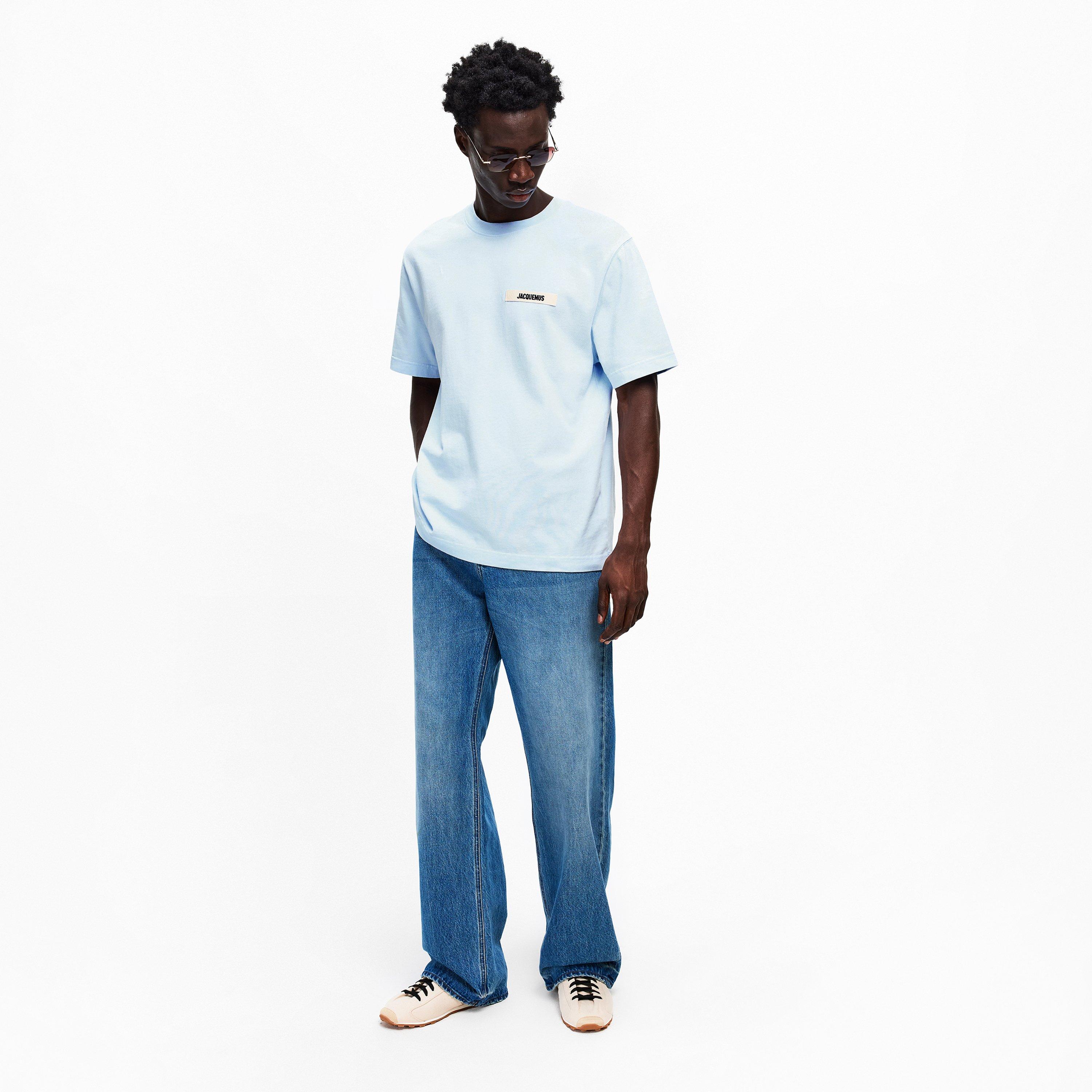 Blue - Jacquemus - Men's Plain Cotton Grosgrain Tab T-Shirt - 6