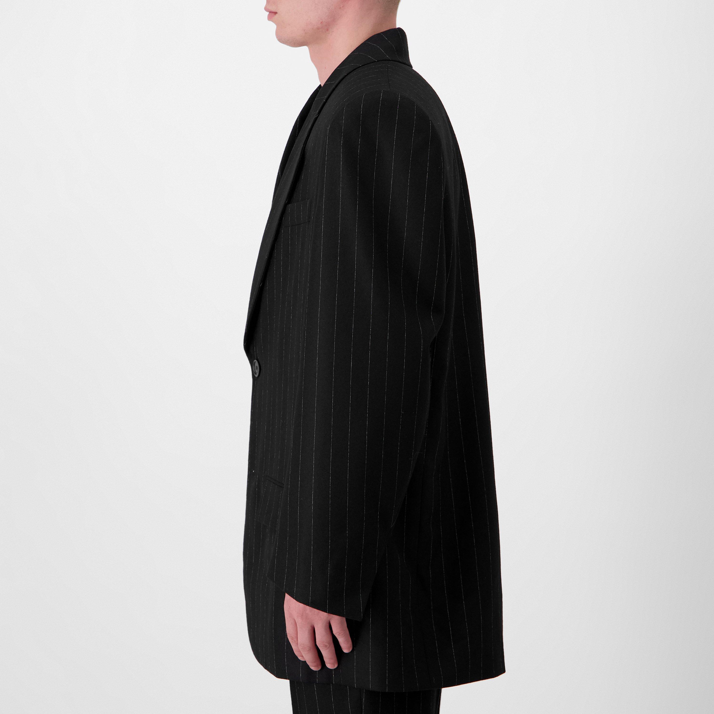 Noir Craie - Saint Laurent - Men's Oversized Pinstripe Wool Long Sleeve Blazer - 2