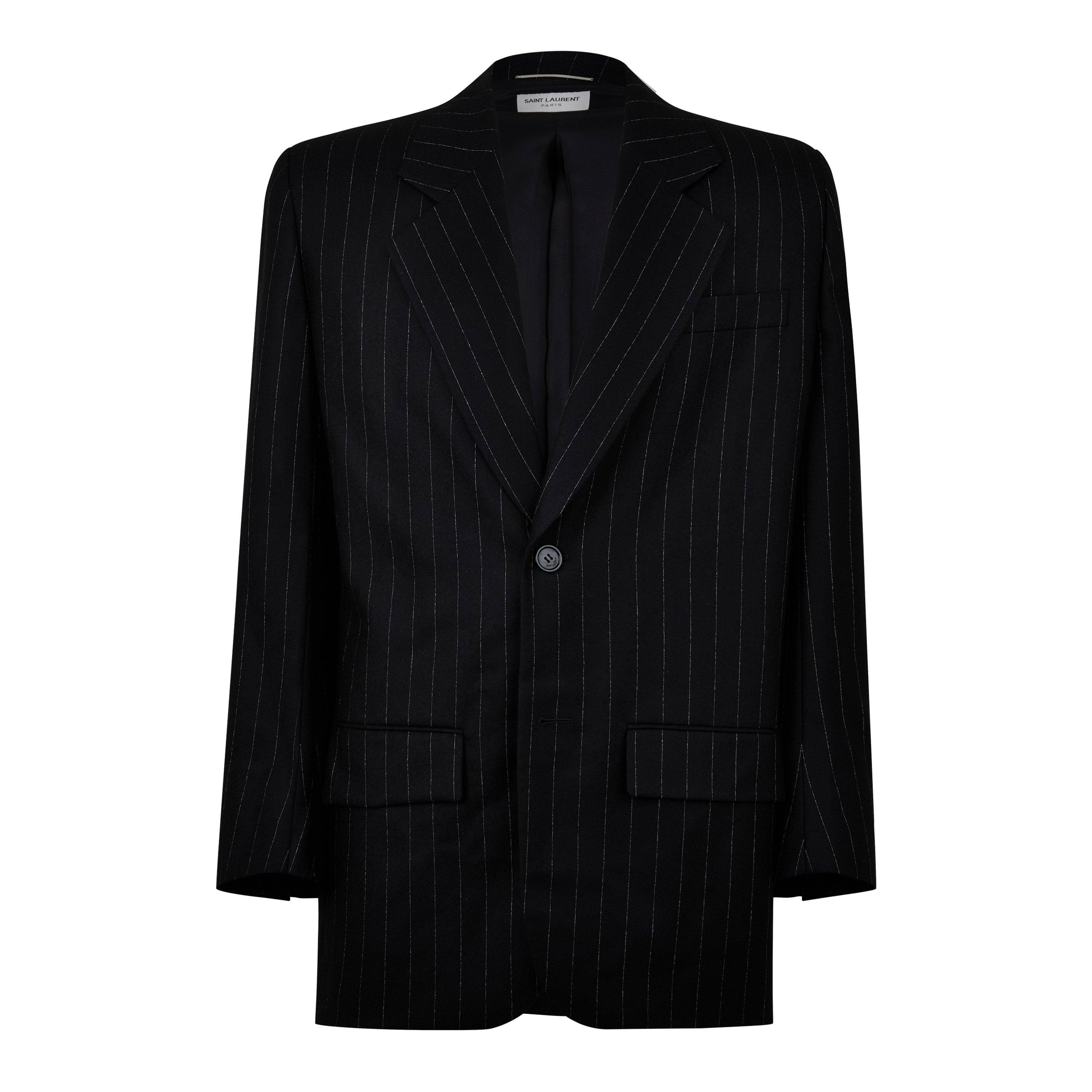 Noir Craie - Saint Laurent - Men's Oversized Pinstripe Wool Long Sleeve Blazer - 5