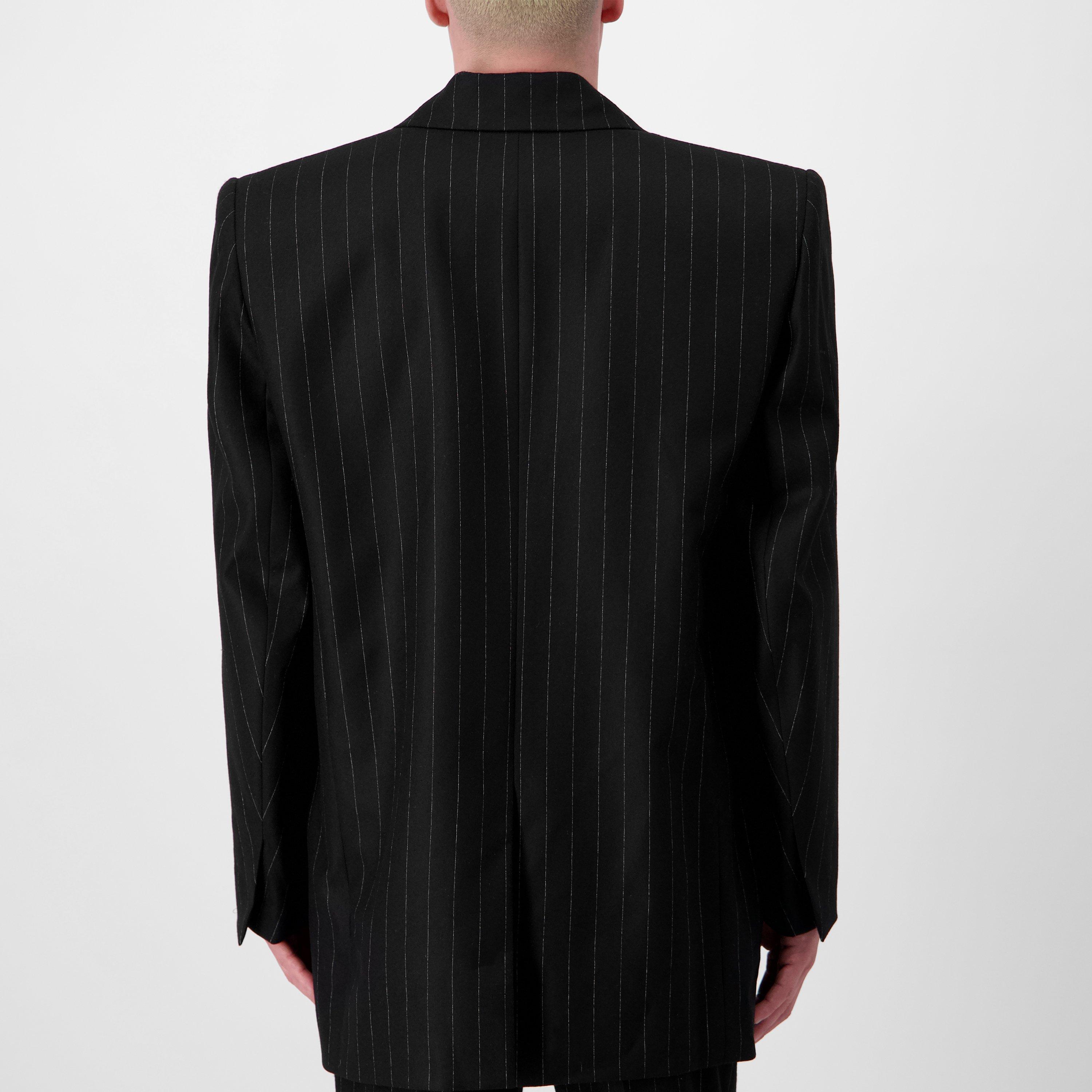Noir Craie - Saint Laurent - Men's Oversized Pinstripe Wool Long Sleeve Blazer - 3