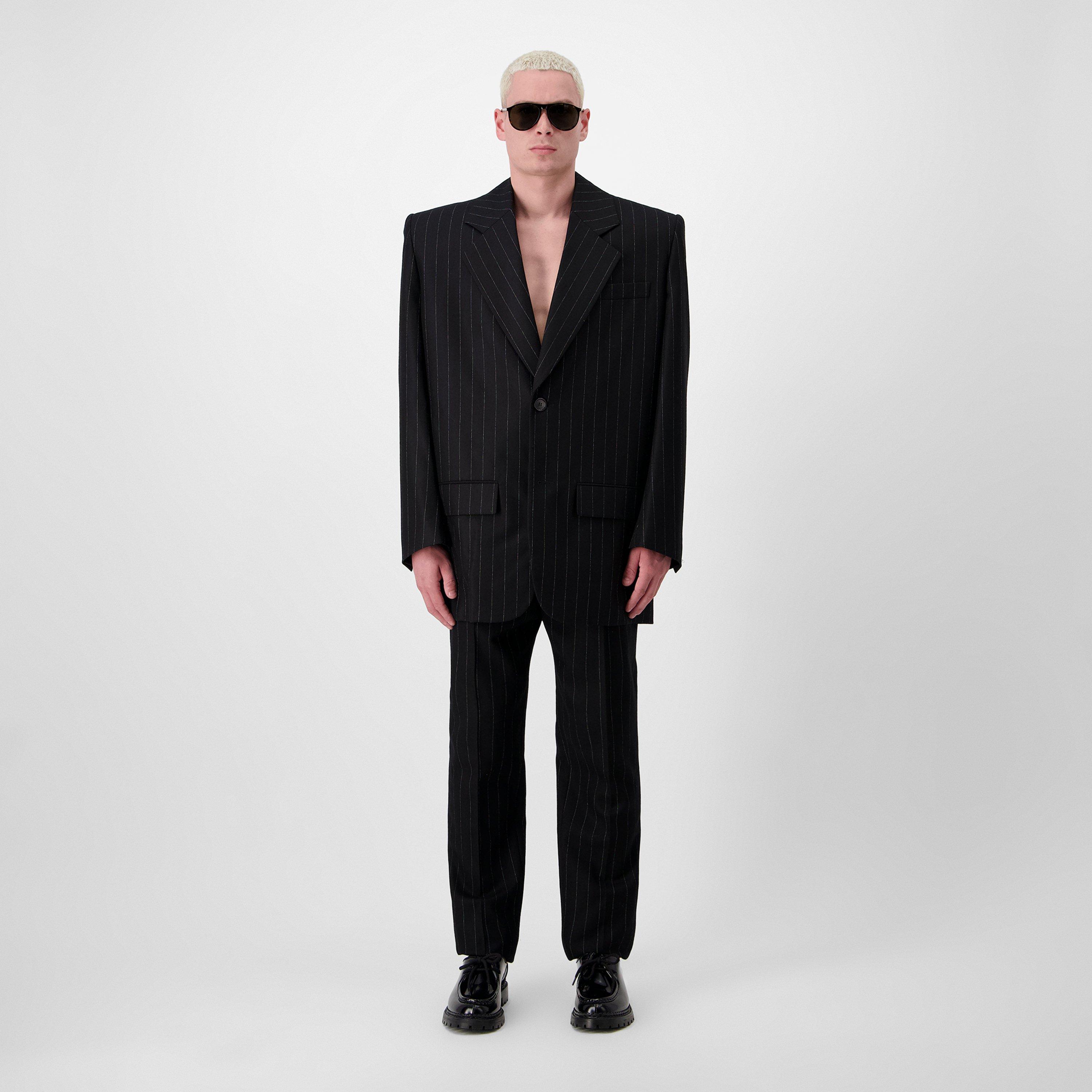 Noir Craie - Saint Laurent - Men's Oversized Pinstripe Wool Long Sleeve Blazer - 4