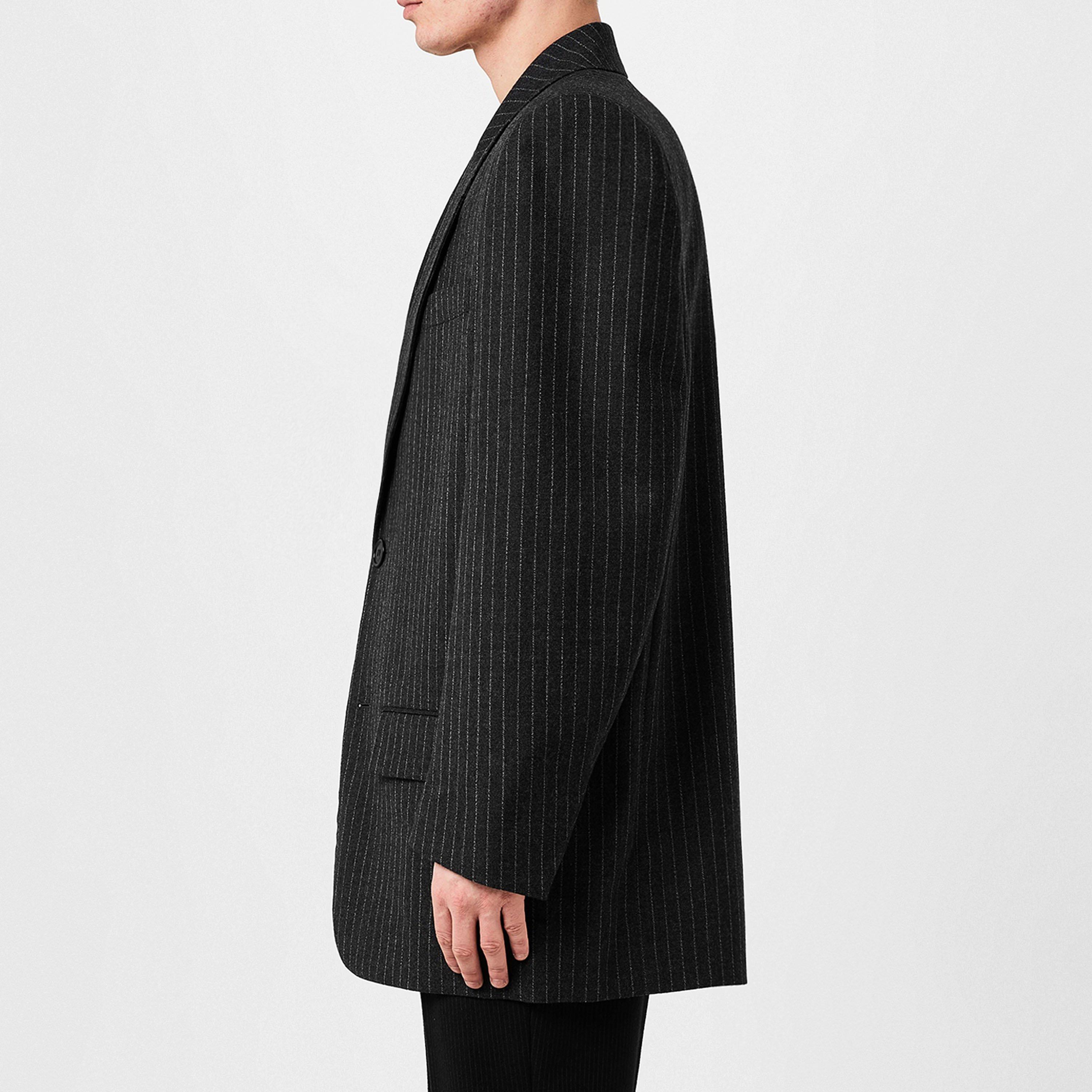 Gris Blanc - Saint Laurent - Men's Over-Sized Wool Pinstripe Double-Breasted Long Sleeve Blazer - 2