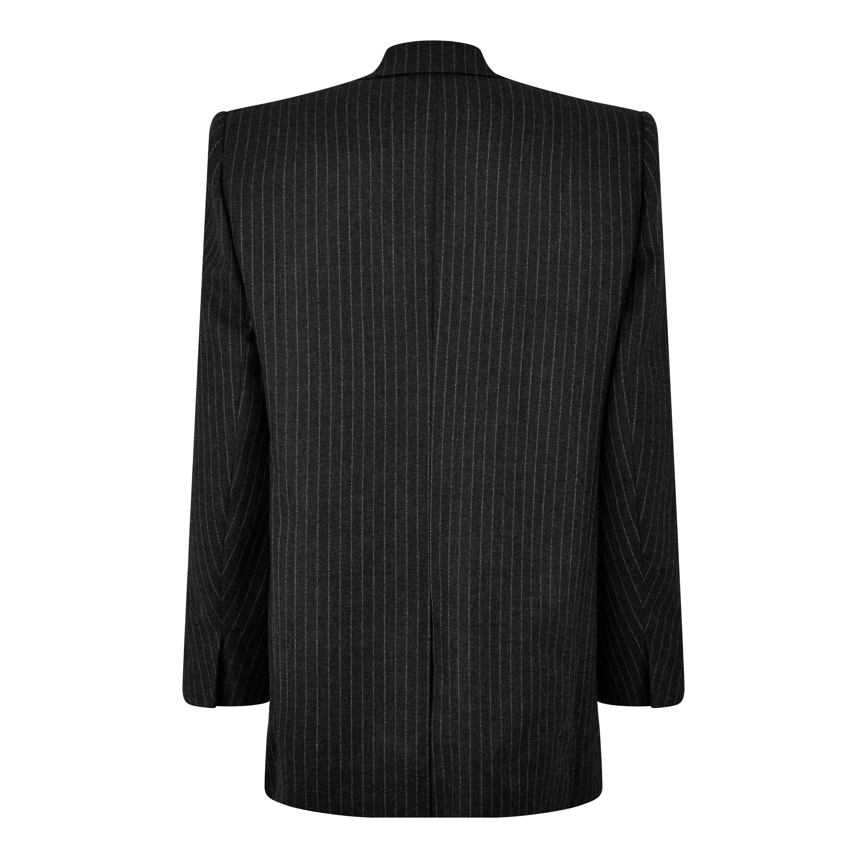 Gris Blanc - Saint Laurent - Men's Over-Sized Wool Pinstripe Double-Breasted Long Sleeve Blazer - 6