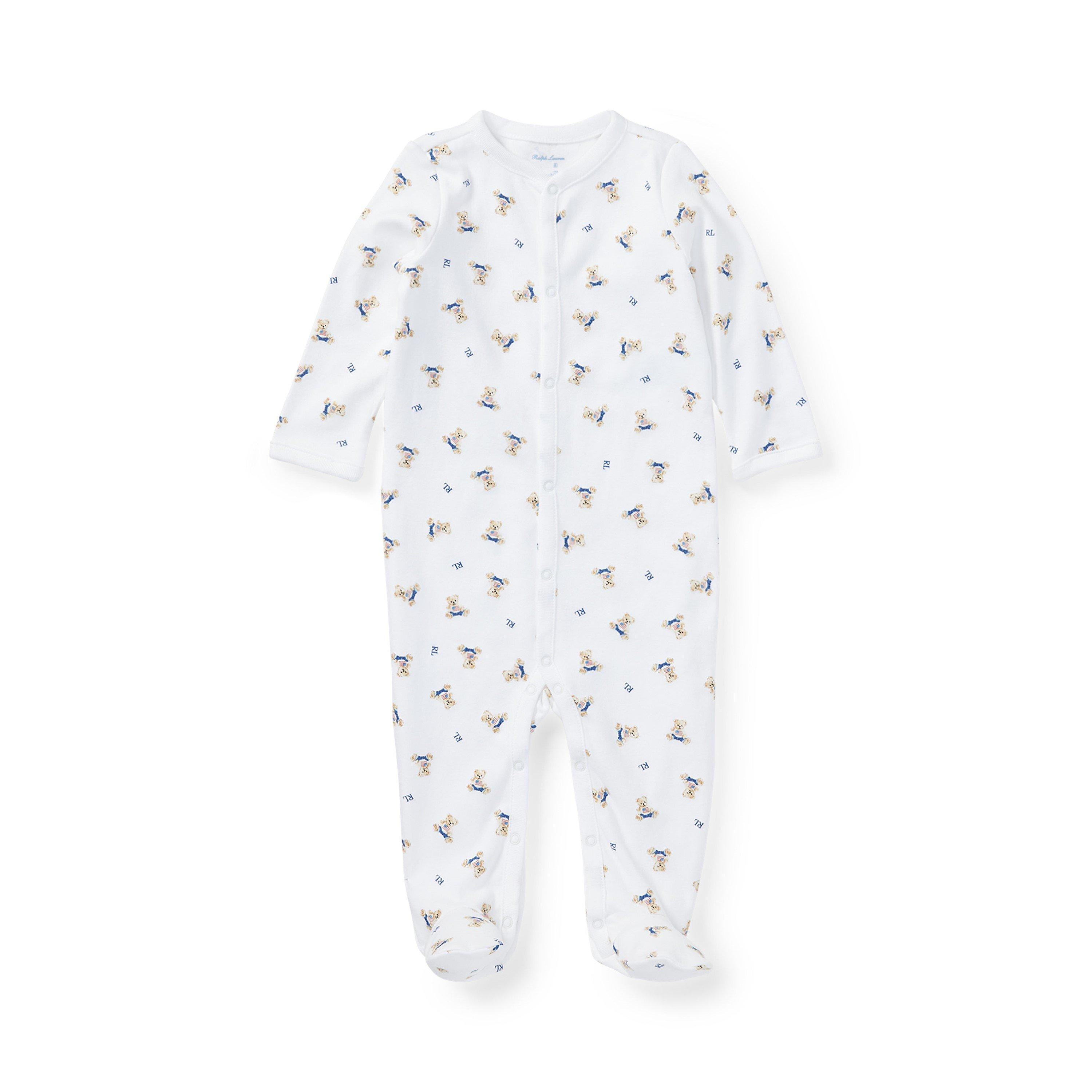 Polo Ralph Lauren  White/Blue Kids' All-Over Print Footed Sleepsuit - 3 Mnth