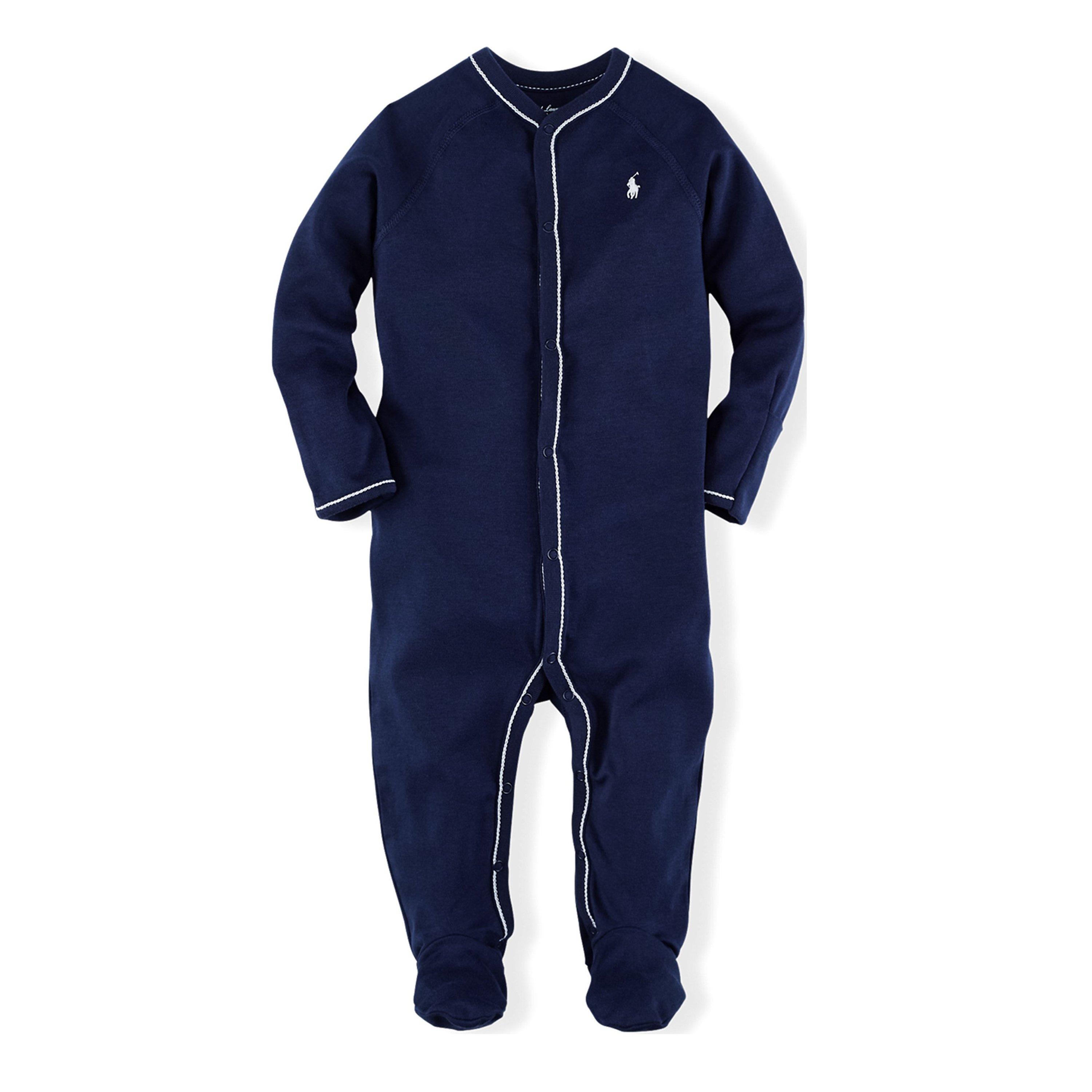 Polo Ralph Lauren  Newborn Girls' Floral Trim Cotton Sleepsuit - French Navy - 3 Mnth
