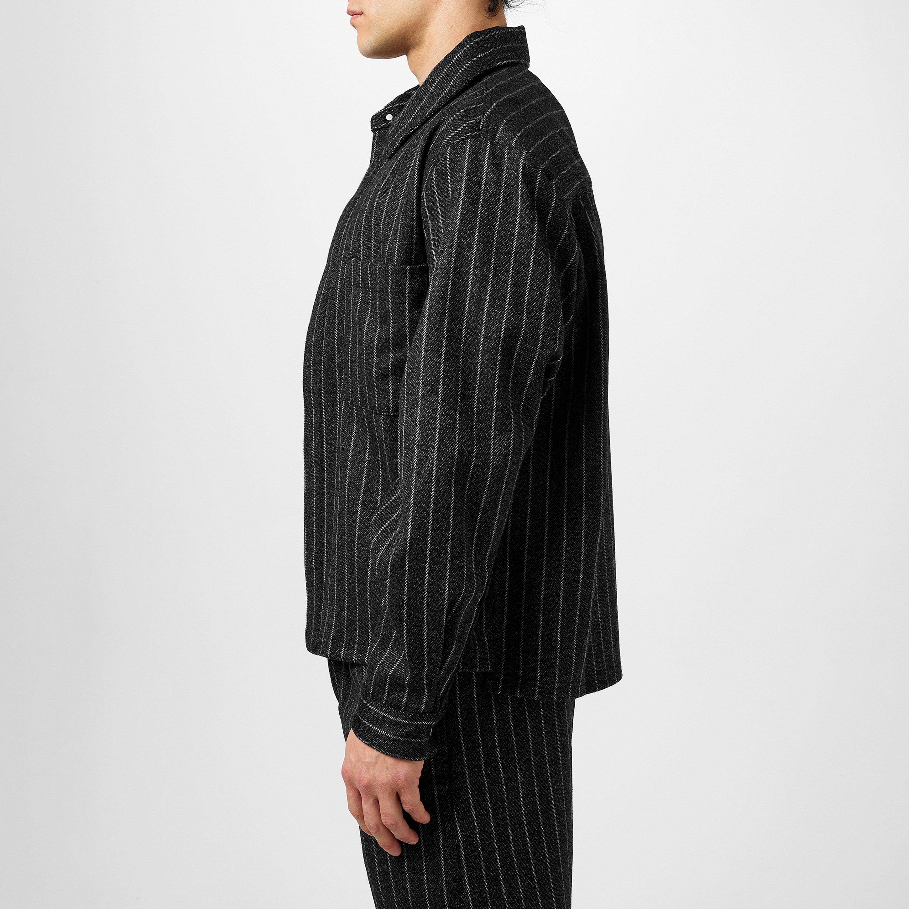 Black Pinstripe - Represent - Men's Cropped Wool Long Sleeve Oversized Fit Overshirt - 2