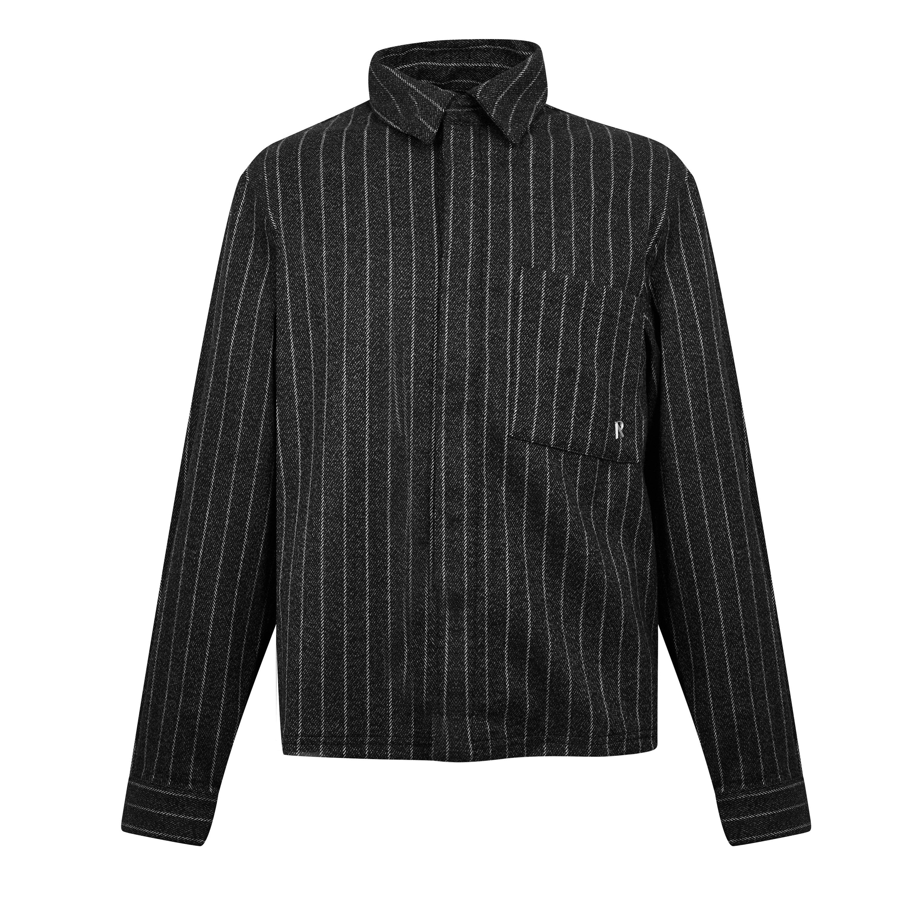 Black Pinstripe - Represent - Men's Cropped Wool Long Sleeve Oversized Fit Overshirt - 5