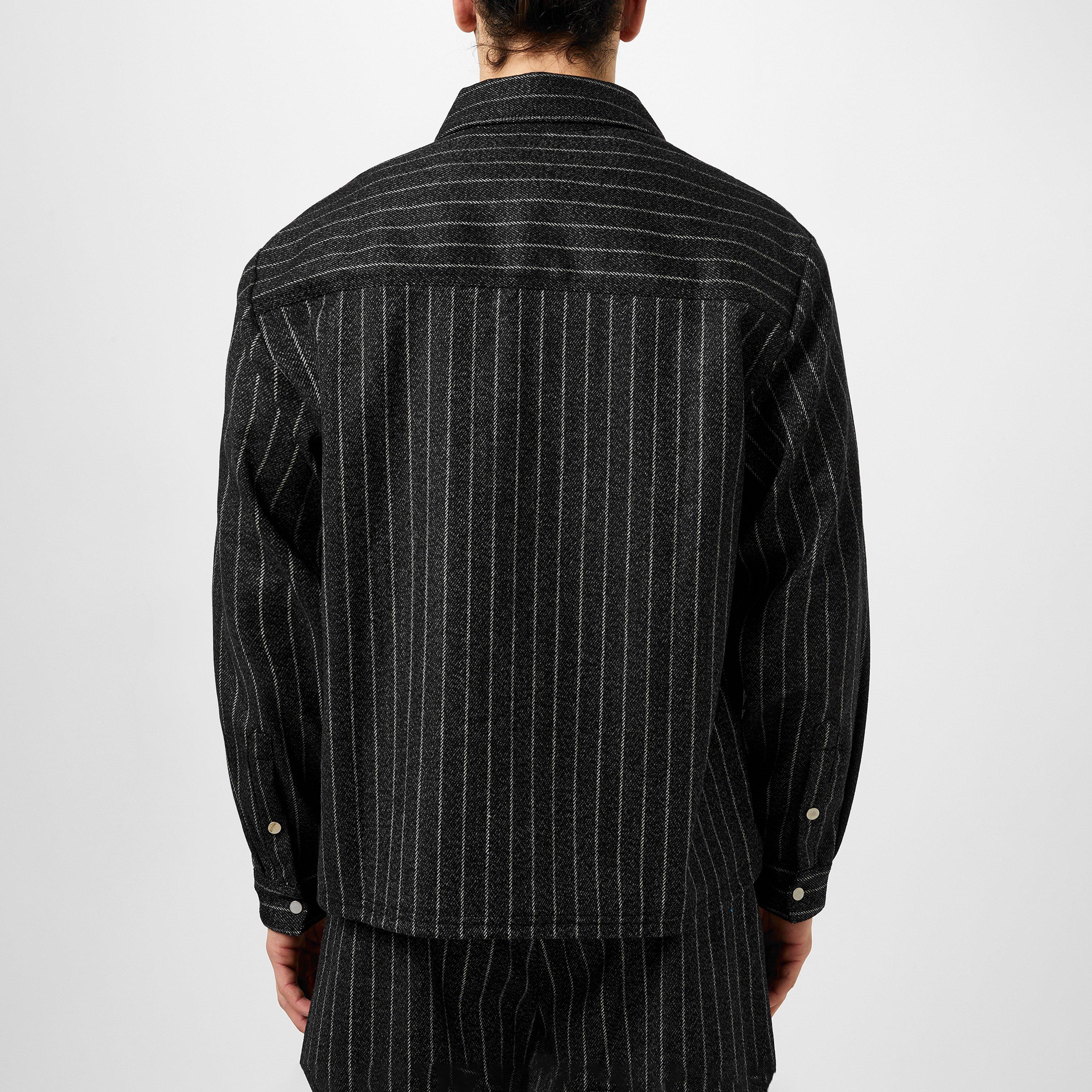 Black Pinstripe - Represent - Men's Cropped Wool Long Sleeve Oversized Fit Overshirt - 3