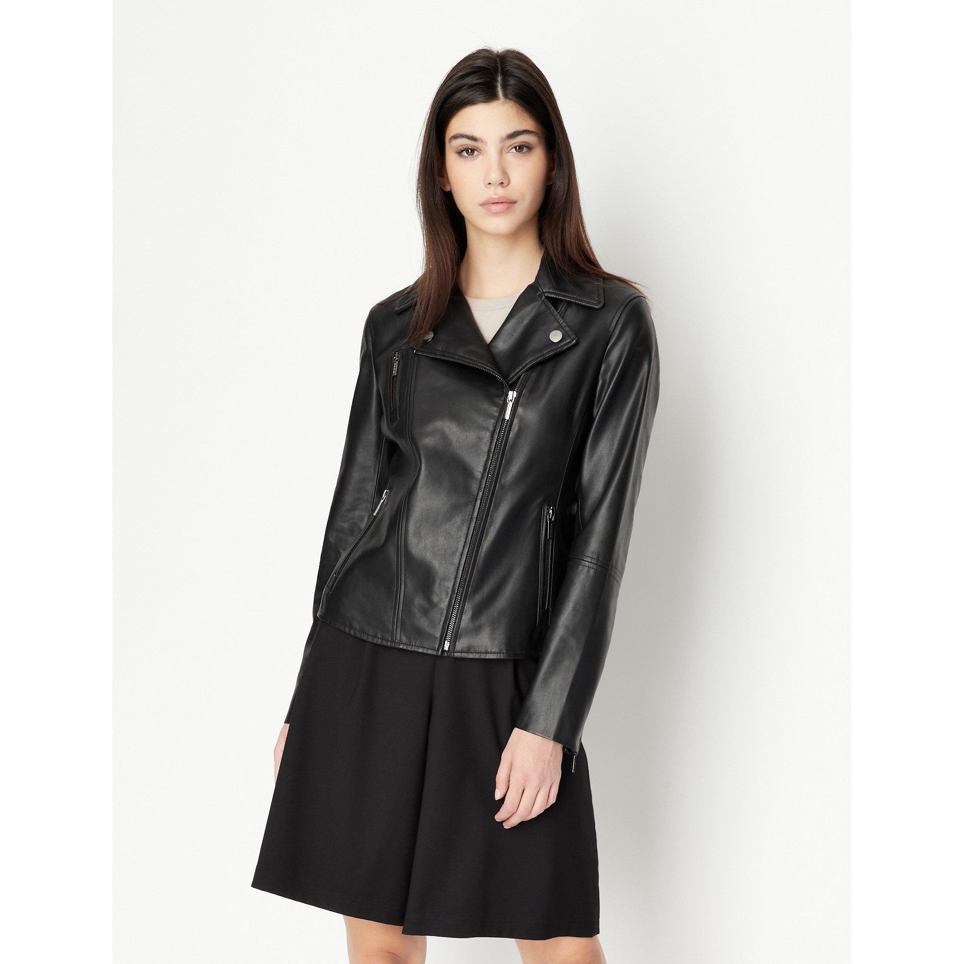 Black 1200 - Armani Exchange - Women's Lapel Long Sleeve Faux Leather Jacket - 2