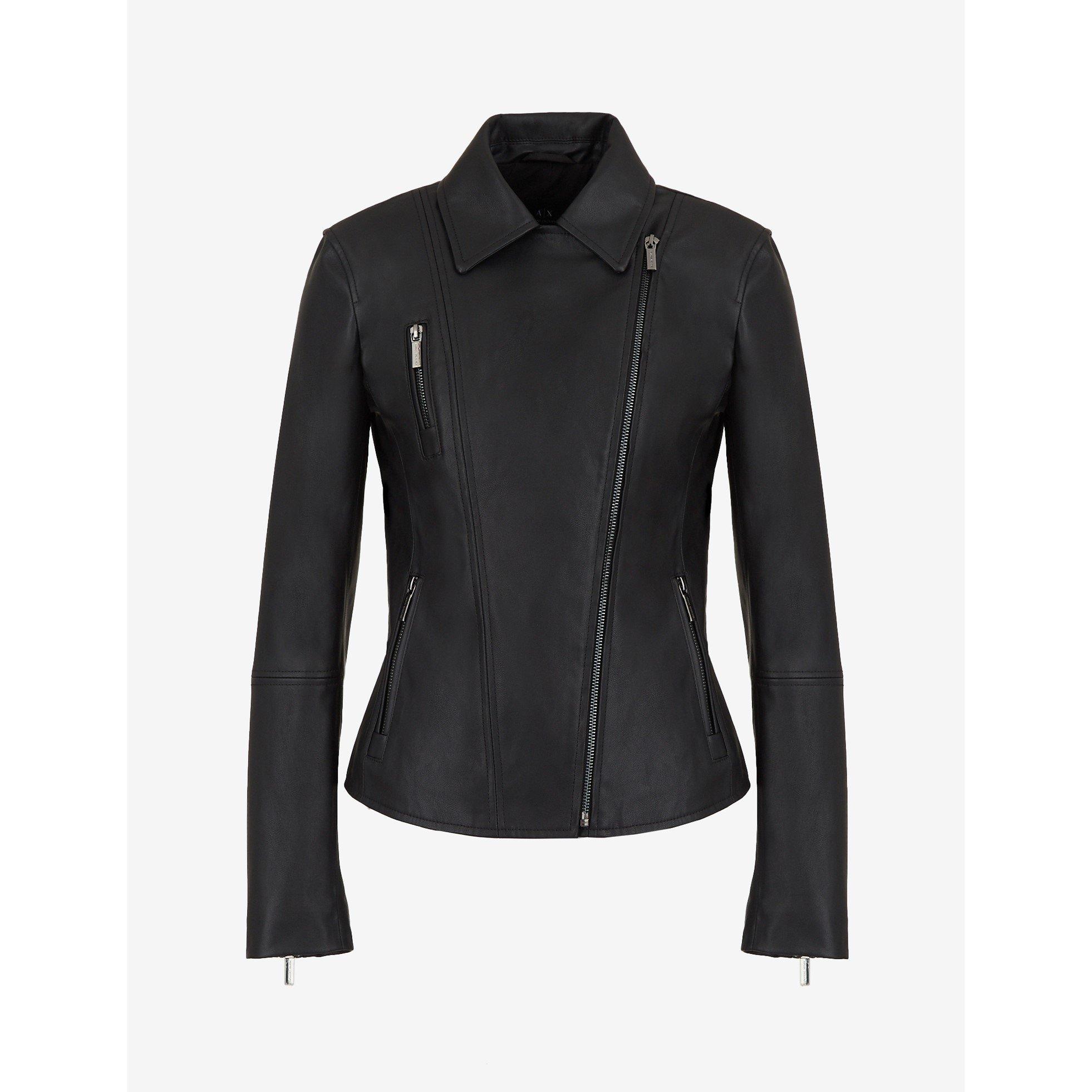 Black 1200 - Armani Exchange - Women's Lapel Long Sleeve Faux Leather Jacket - 6