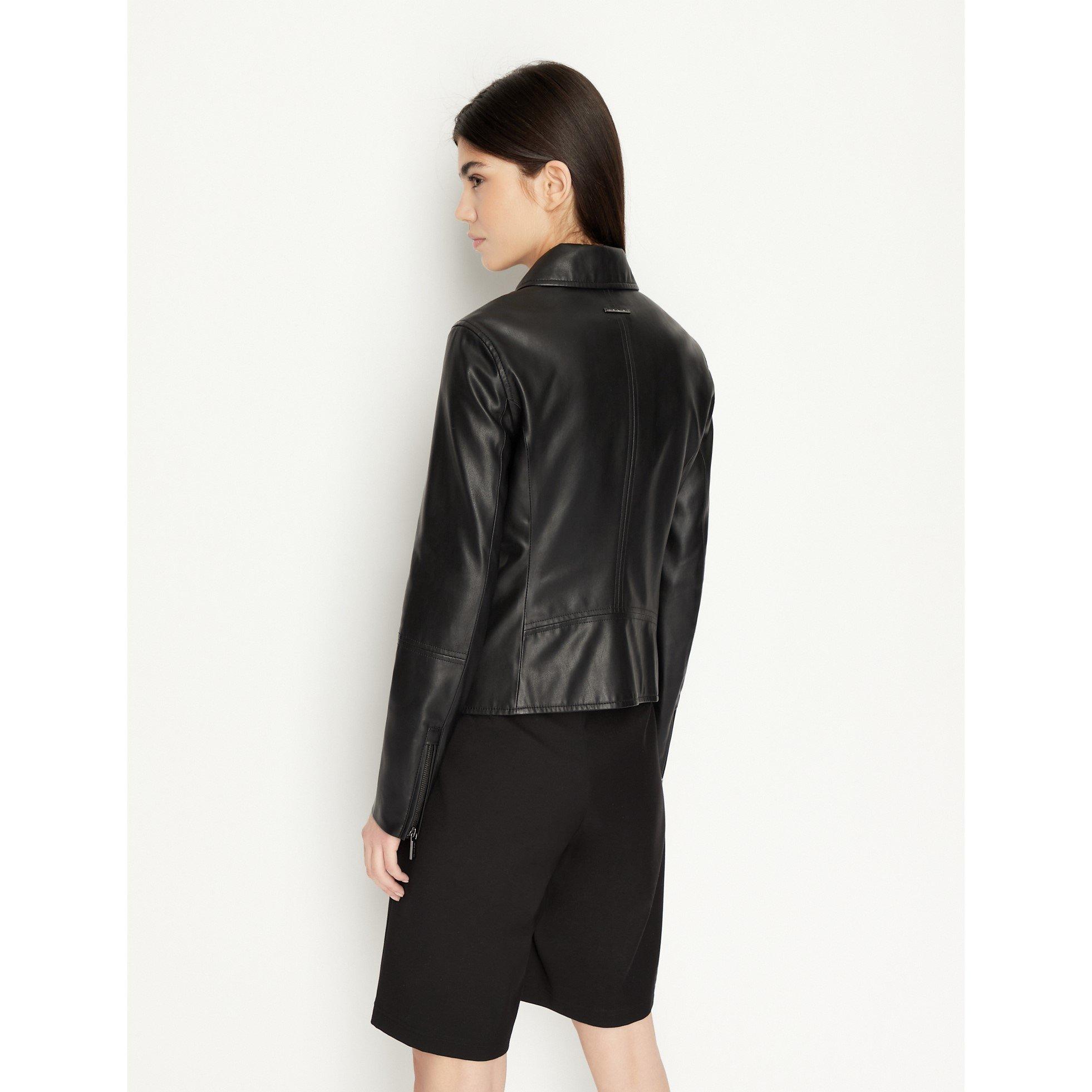 Black 1200 - Armani Exchange - Women's Lapel Long Sleeve Faux Leather Jacket - 3