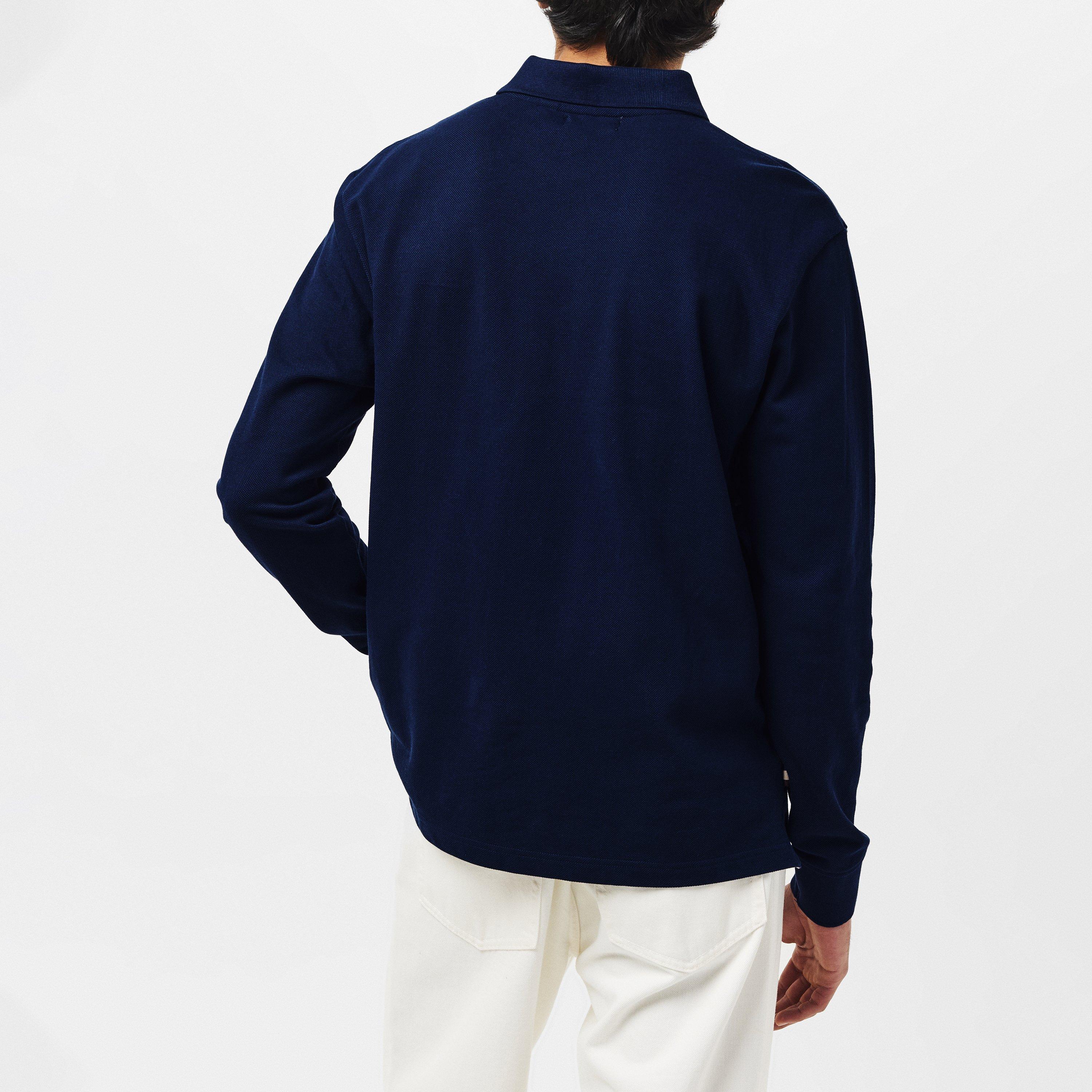 Navy/Check - Aquascutum - Long Sleeved Check Polo Shirt - 4