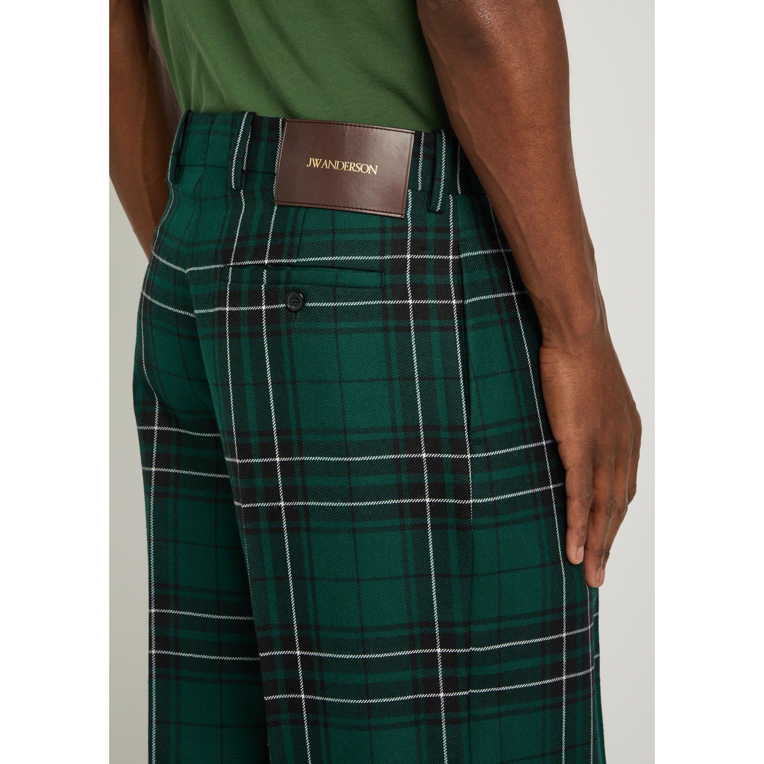 GREEN - JW Anderson - Men's Check Wool Straight-Leg Trousers - 4