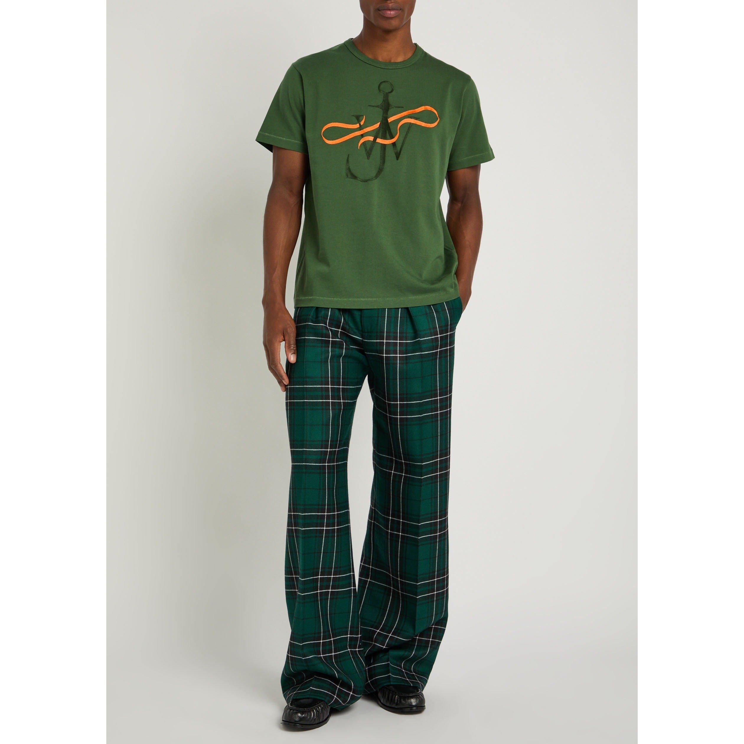 GREEN - JW Anderson - Men's Check Wool Straight-Leg Trousers - 5