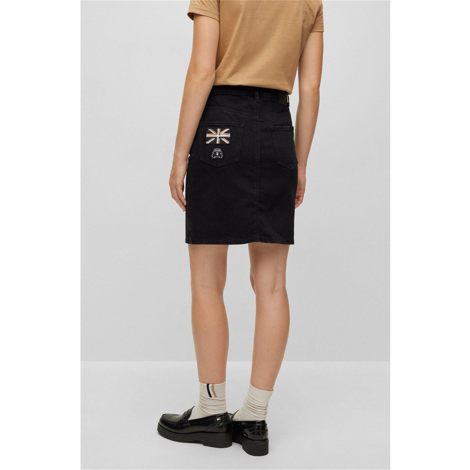 Black - Boss - Women's Denim Skirt with London-Inspired Patches - 3