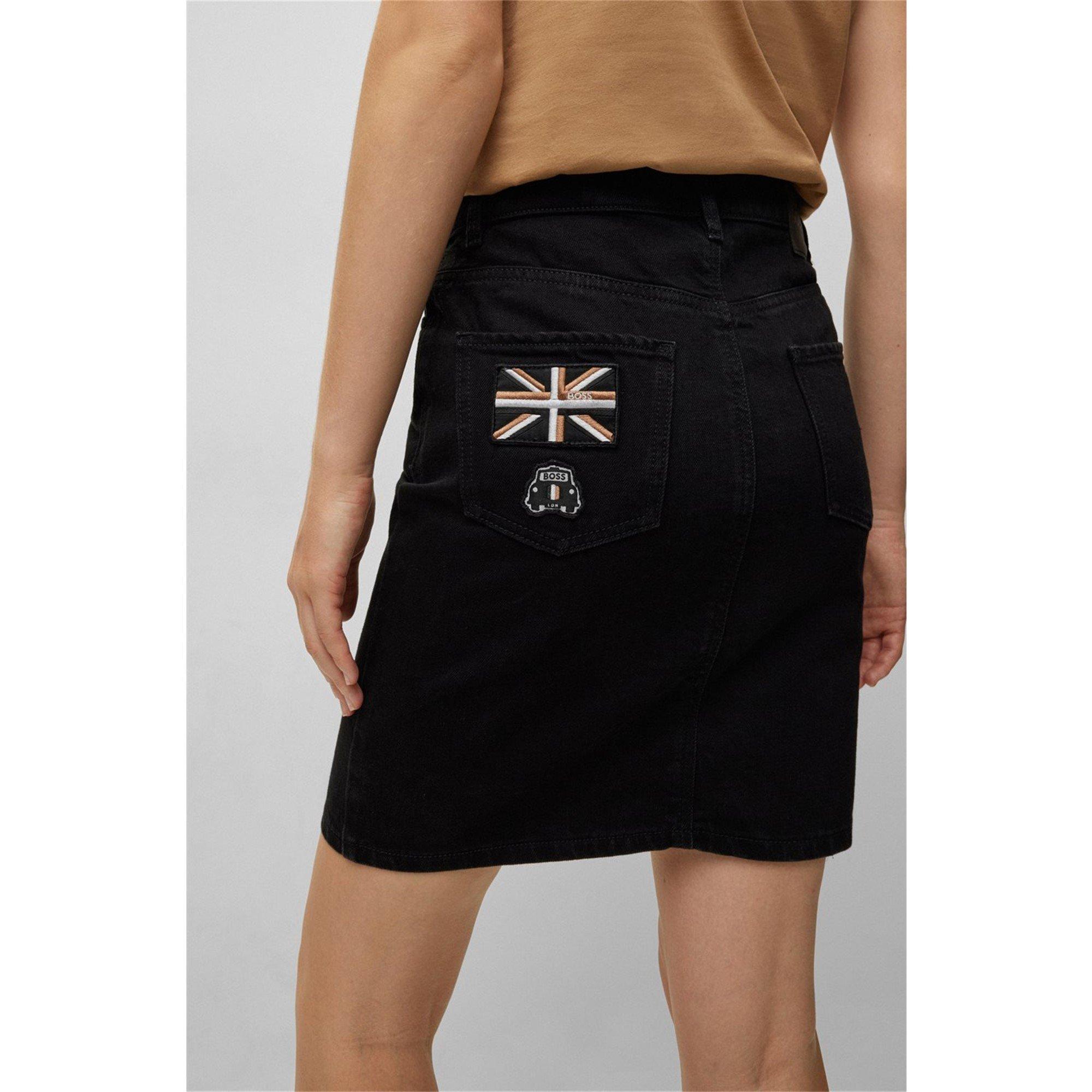 Black - Boss - Women's Denim Skirt with London-Inspired Patches - 5