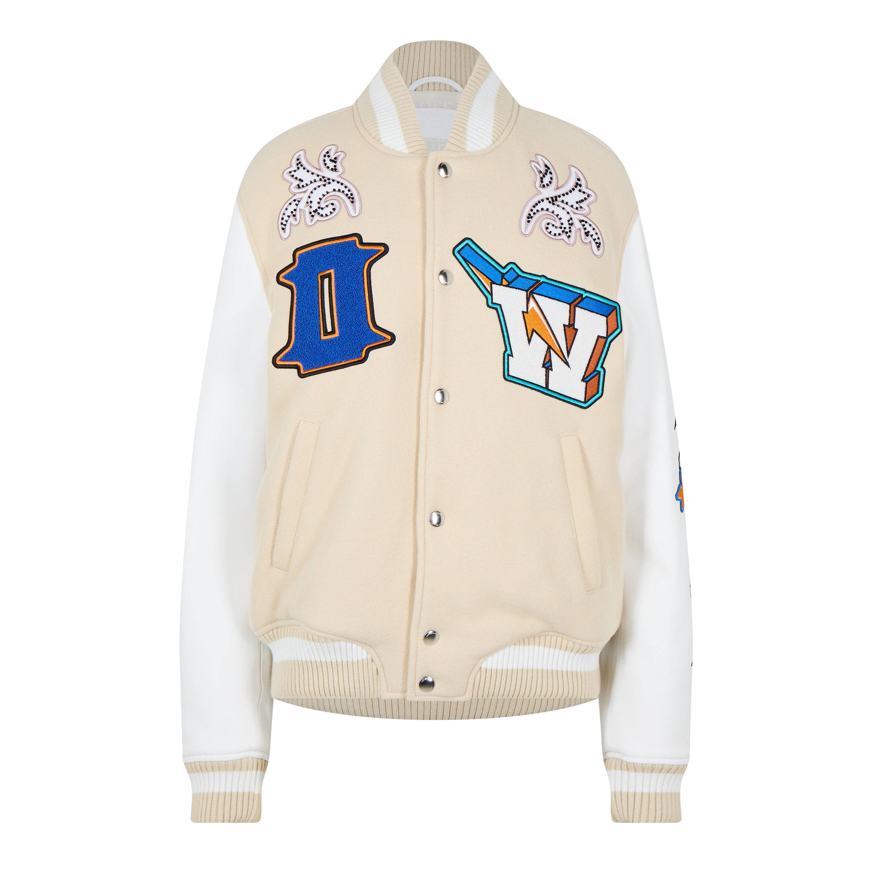 Beige - Off White - Women's Thunder Two-Tone Snap Button Varsity Jacket - 1