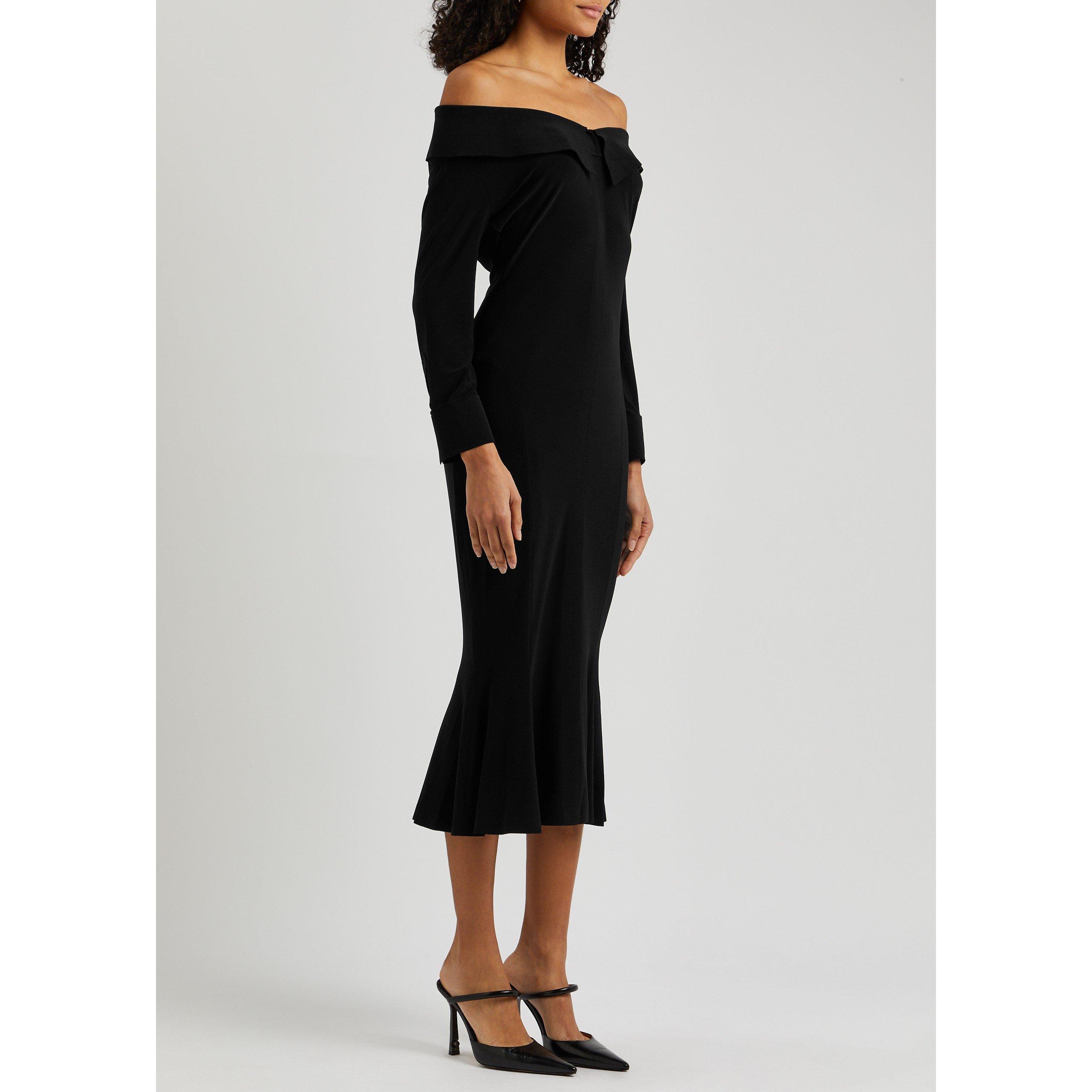 BLACK - Norma Kamali - SD OFFSHLDR FISHTAIL MIDI DRS - 2