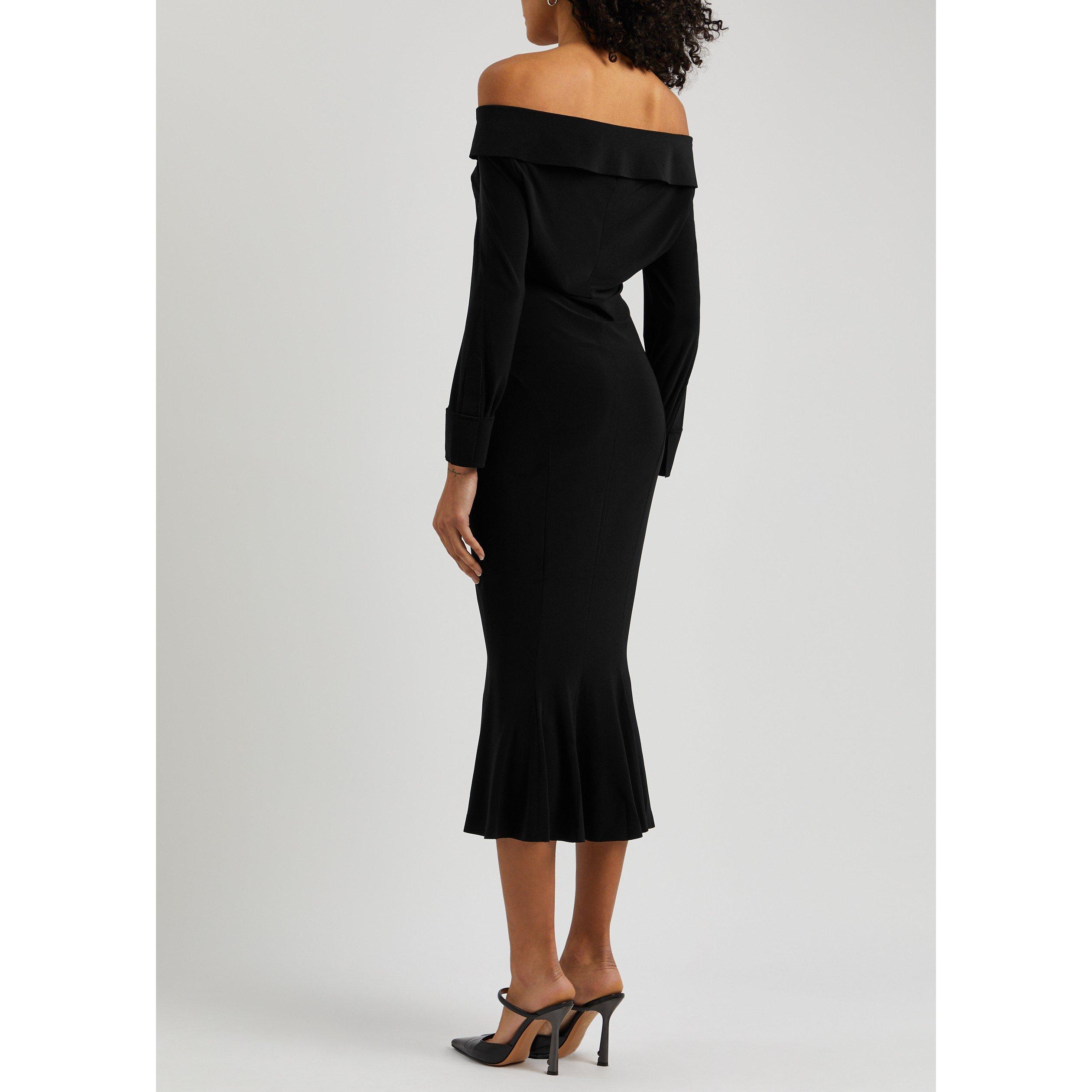 BLACK - Norma Kamali - SD OFFSHLDR FISHTAIL MIDI DRS - 3