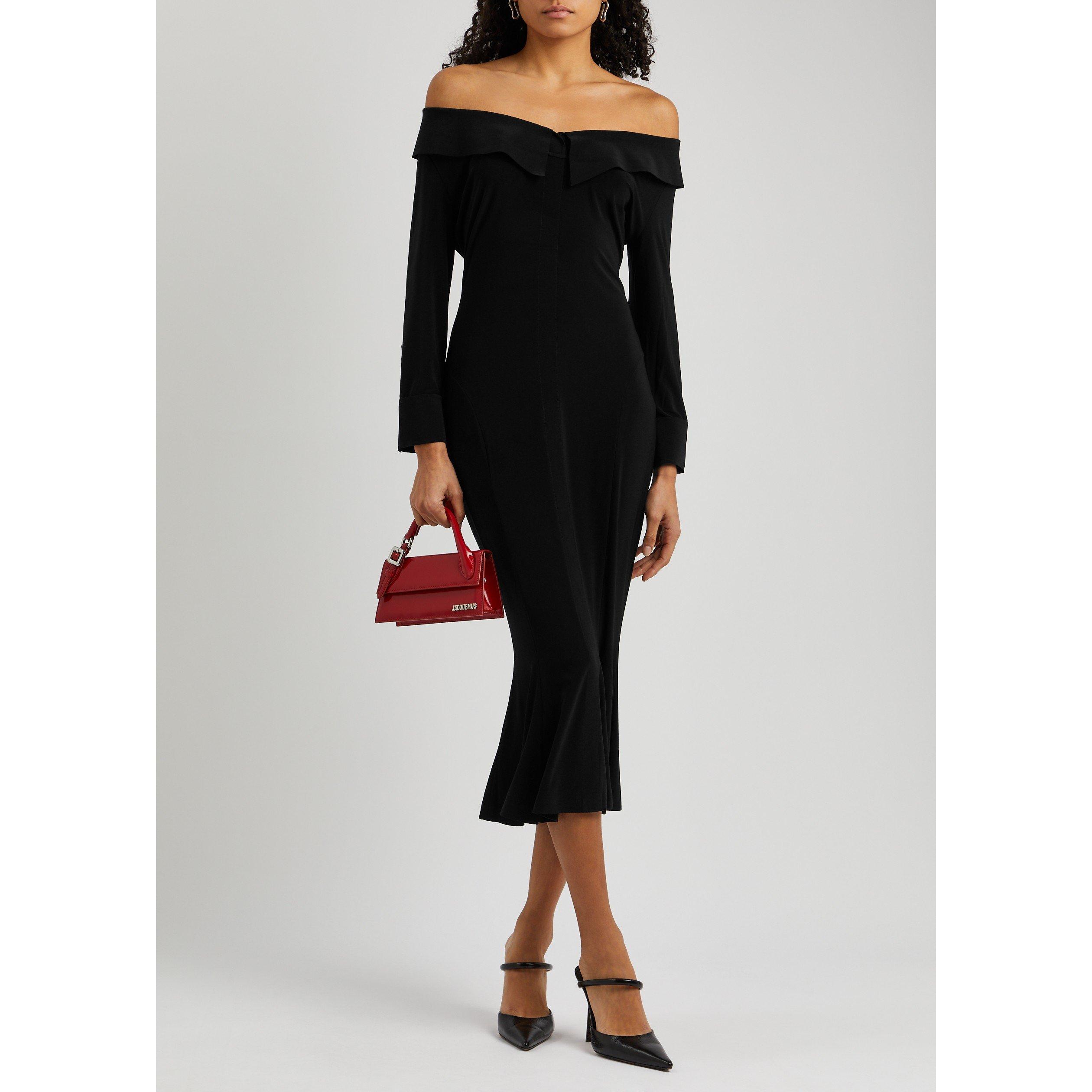 BLACK - Norma Kamali - SD OFFSHLDR FISHTAIL MIDI DRS - 5