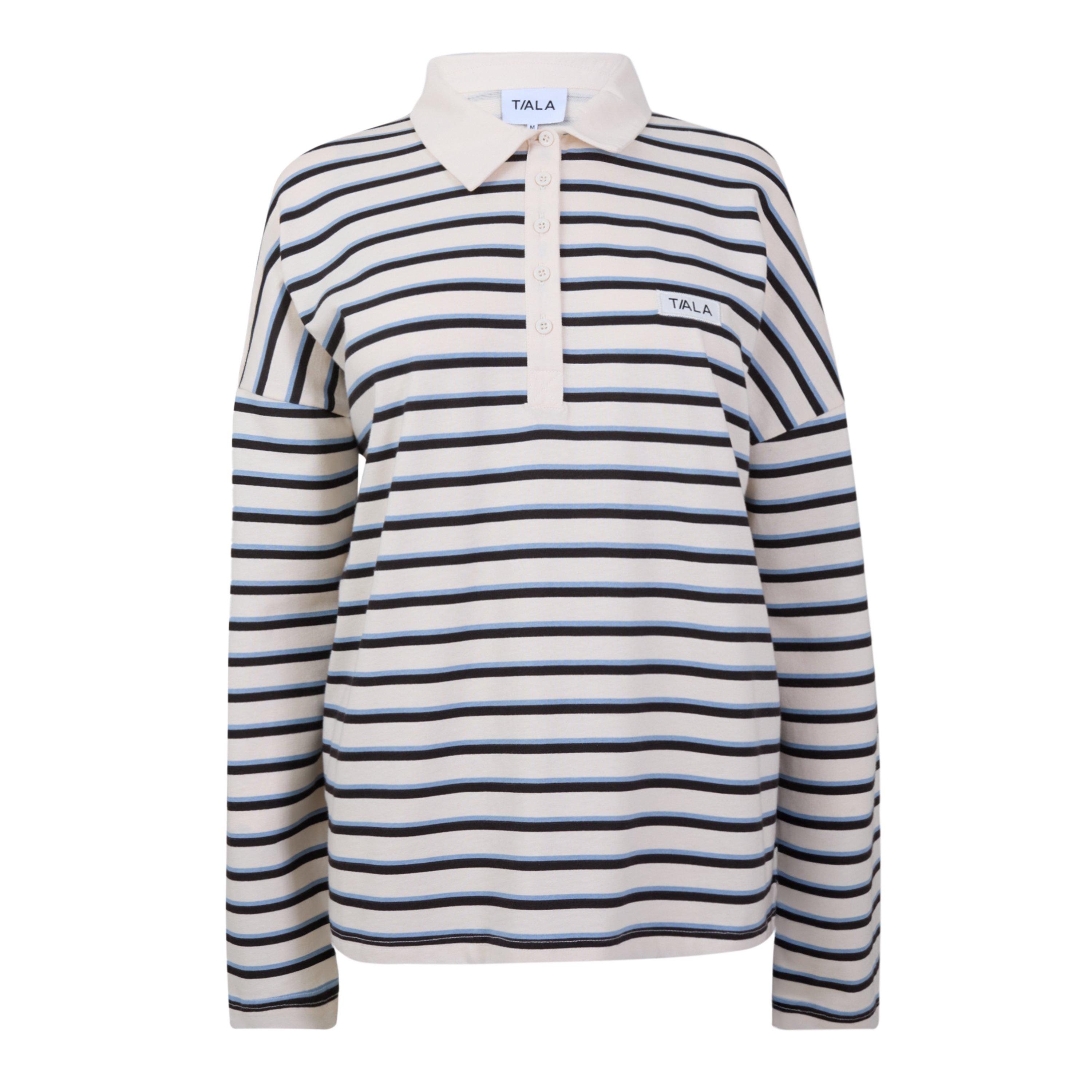 IVORY - TALA - Women's Striped Cotton Long-Sleeve Oversized-Fit Rugby Polo - 1