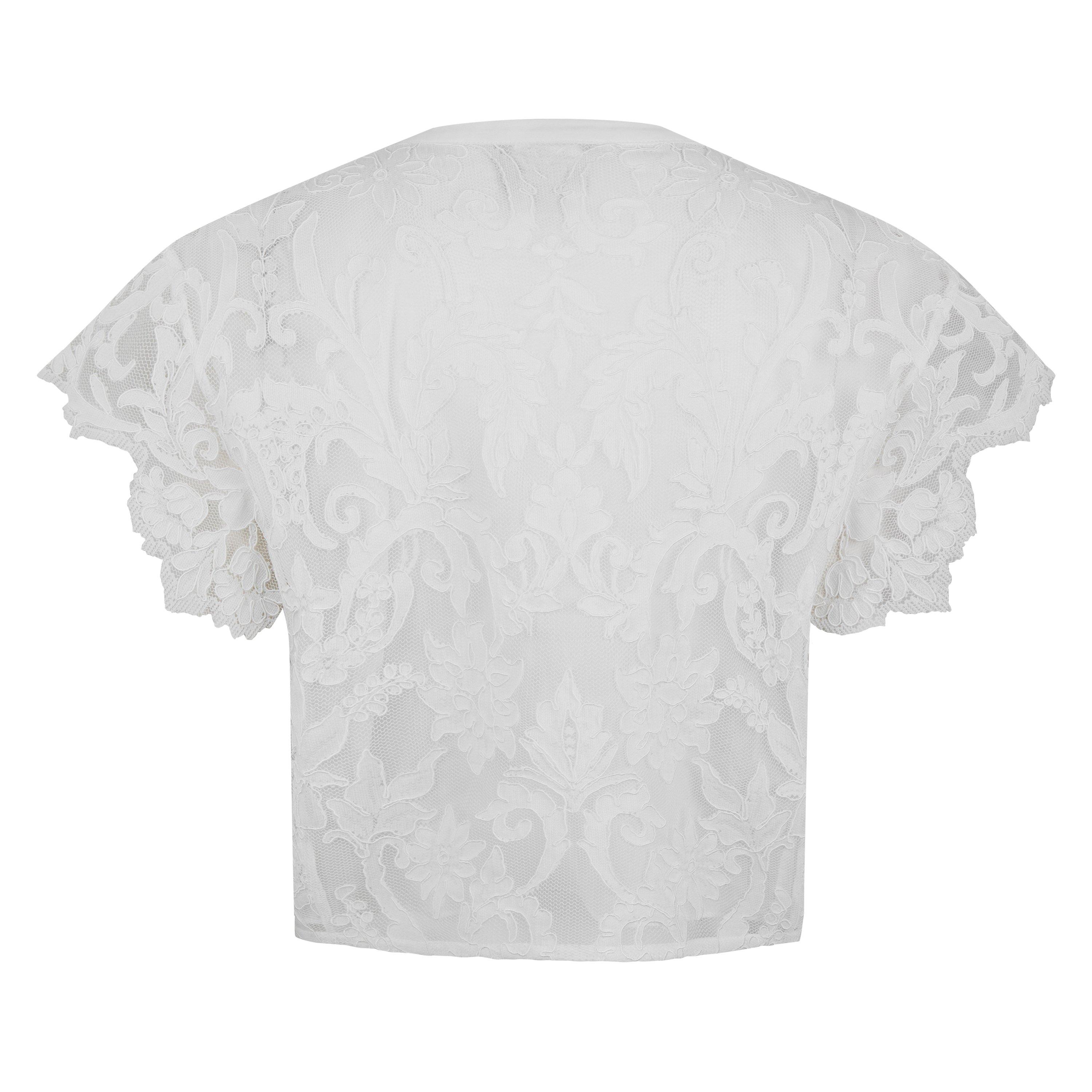 White - Giambattista Valli - Women's Lace Short-Sleeve Blouse - 7