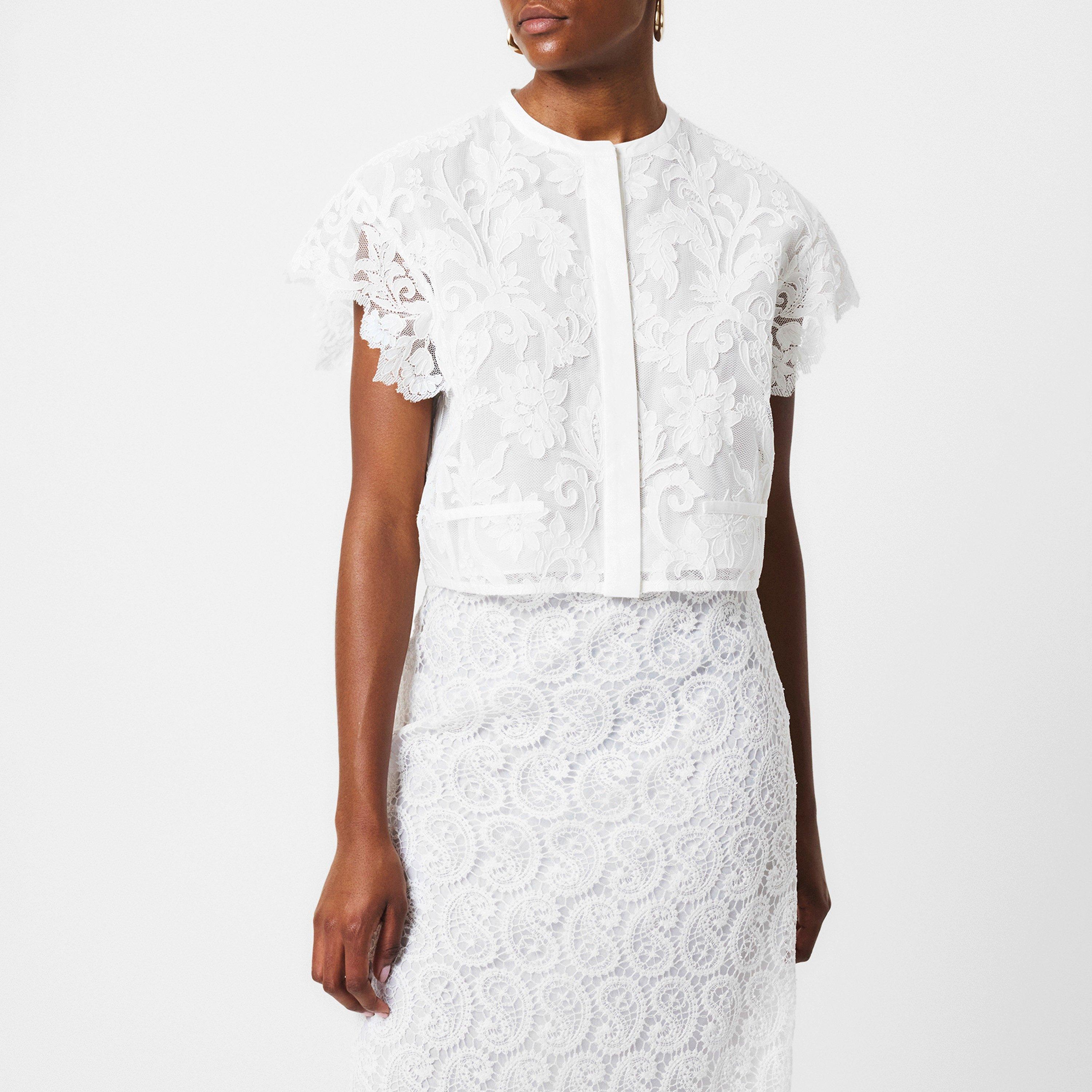 White - Giambattista Valli - Women's Lace Short-Sleeve Blouse - 3