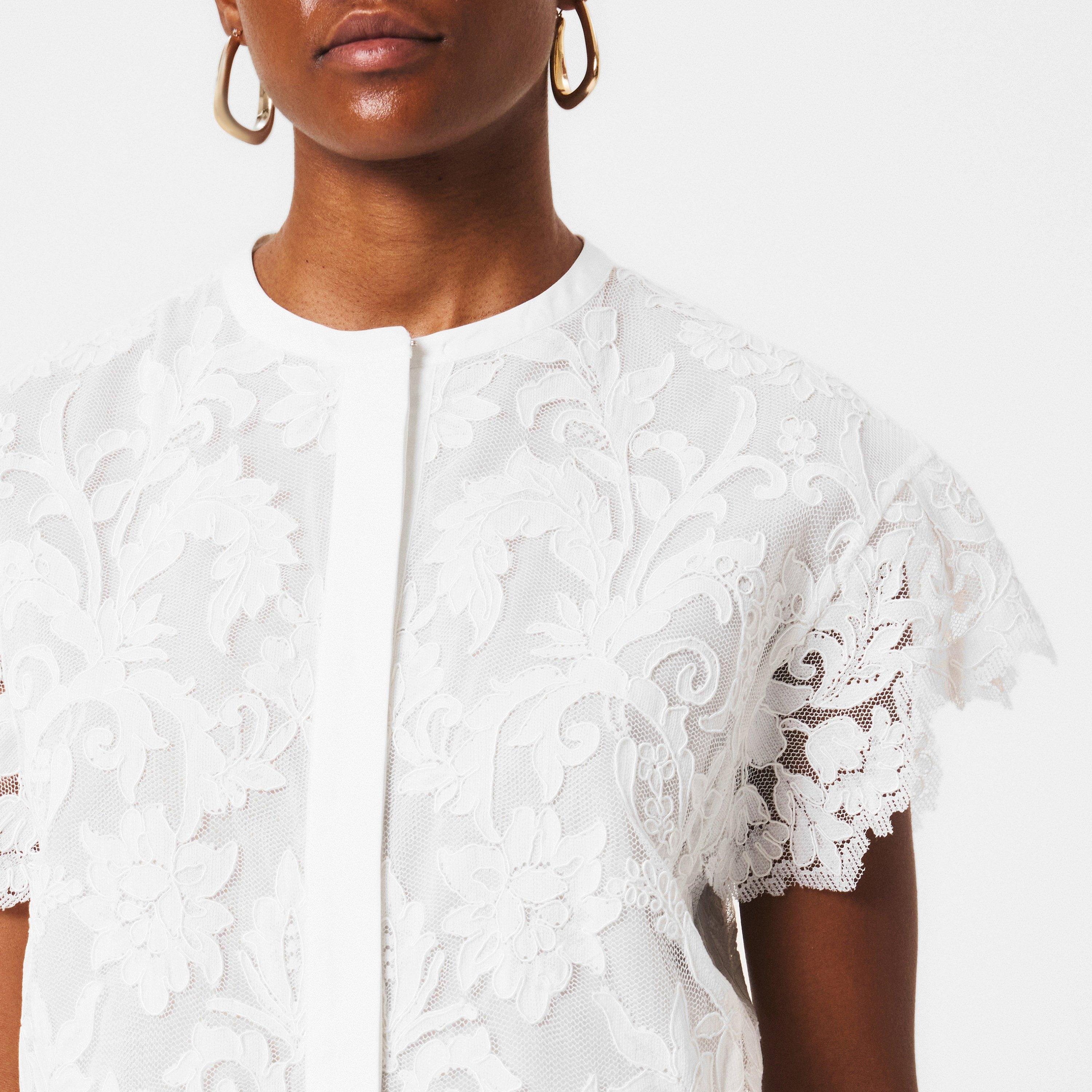 White - Giambattista Valli - Women's Lace Short-Sleeve Blouse - 5