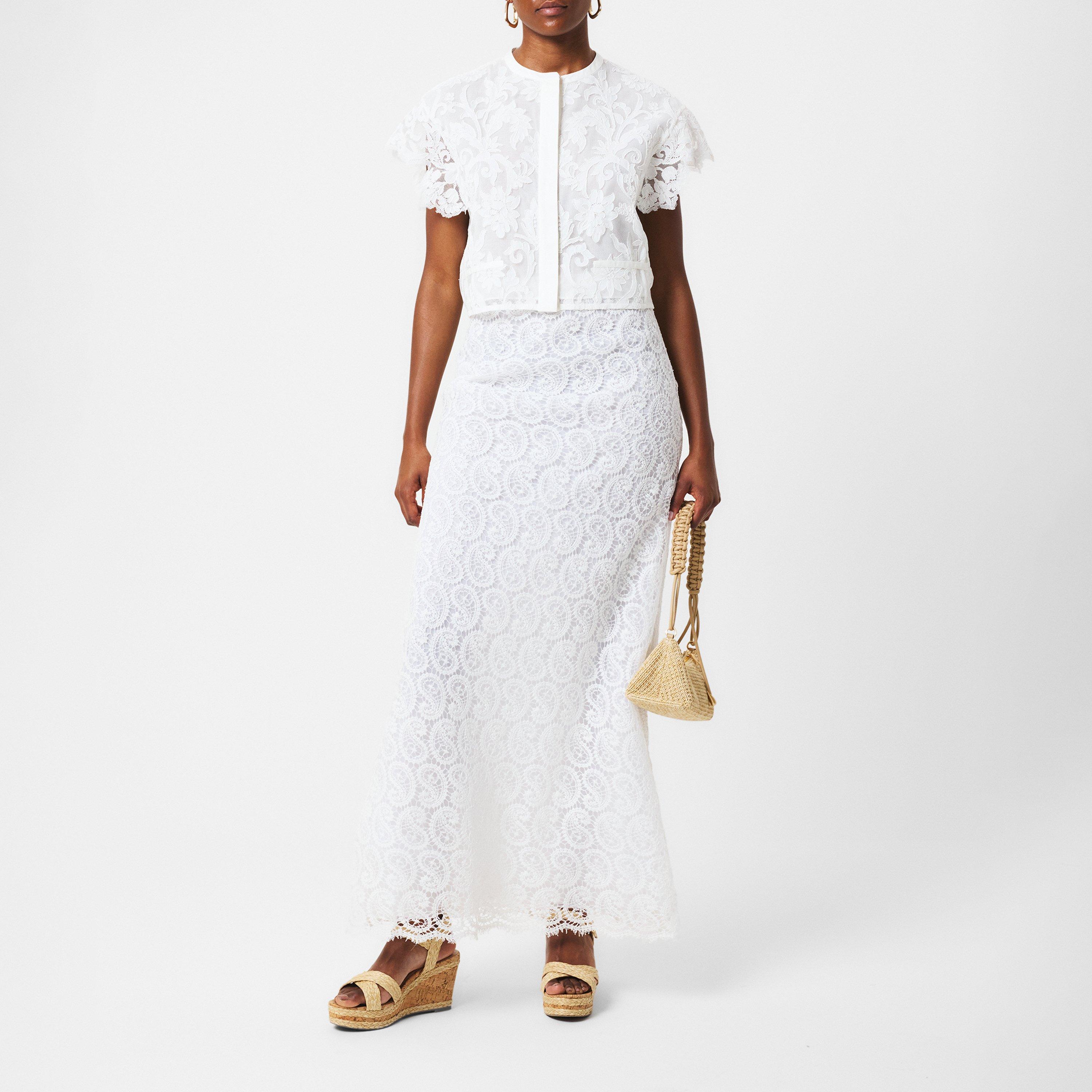 White - Giambattista Valli - Women's Lace Short-Sleeve Blouse - 6