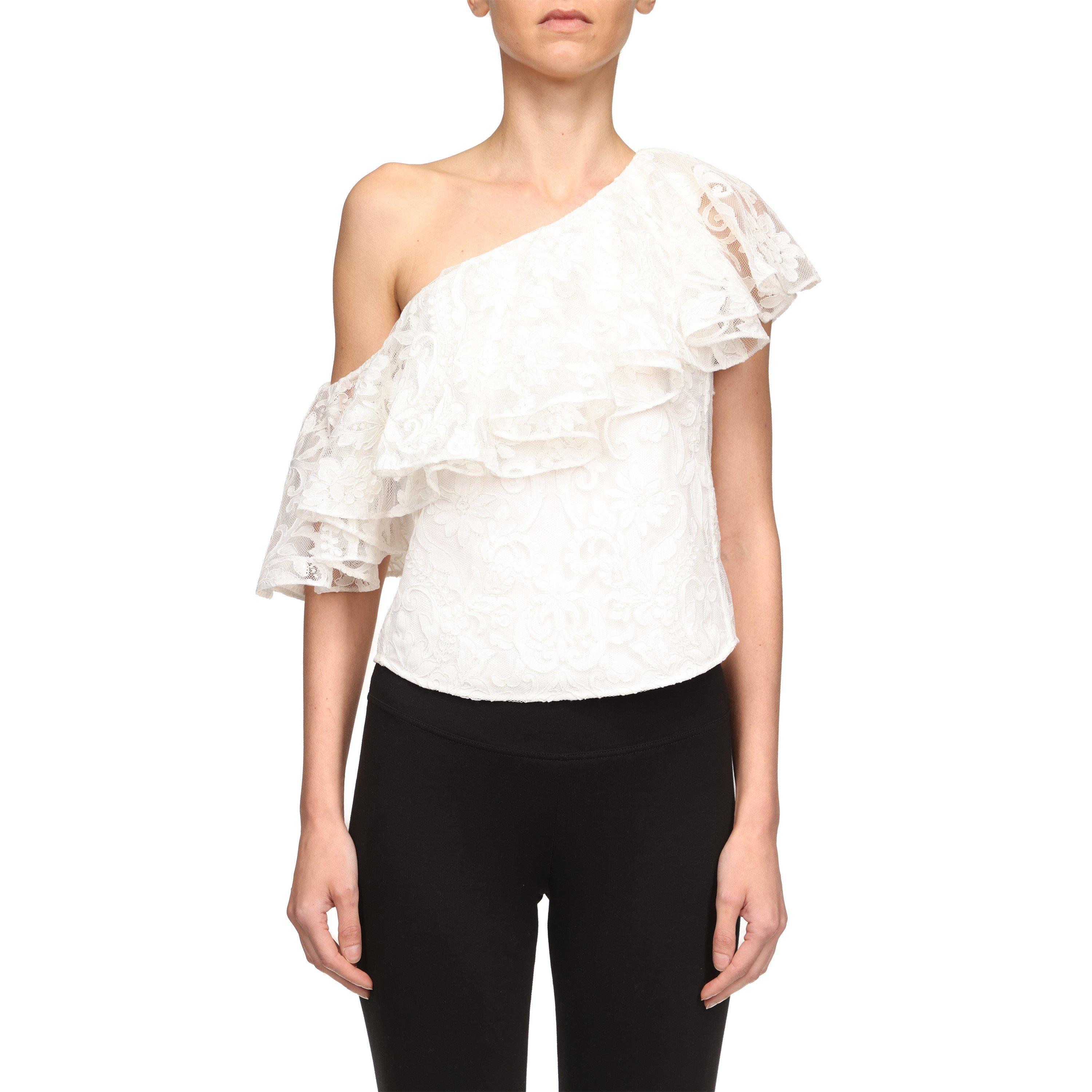 White - Giambattista Valli - Women's One Shoulder Short-Sleeve Blouse - 1