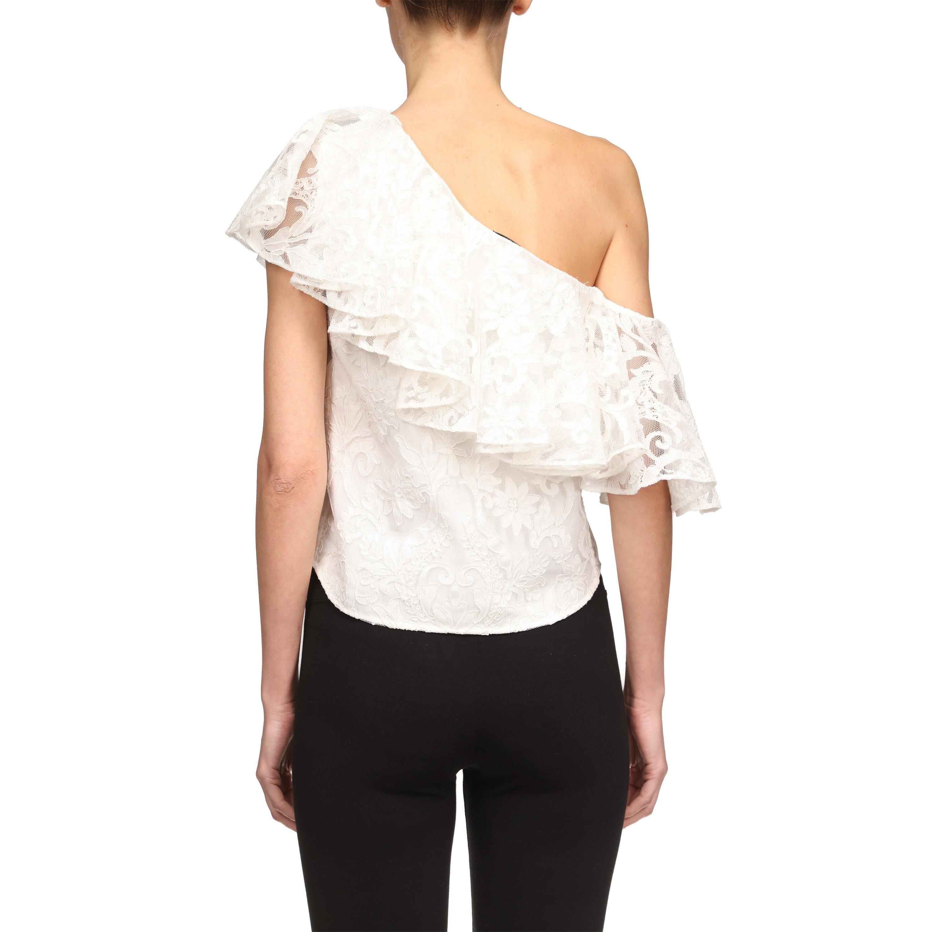White - Giambattista Valli - Women's One Shoulder Short-Sleeve Blouse - 2