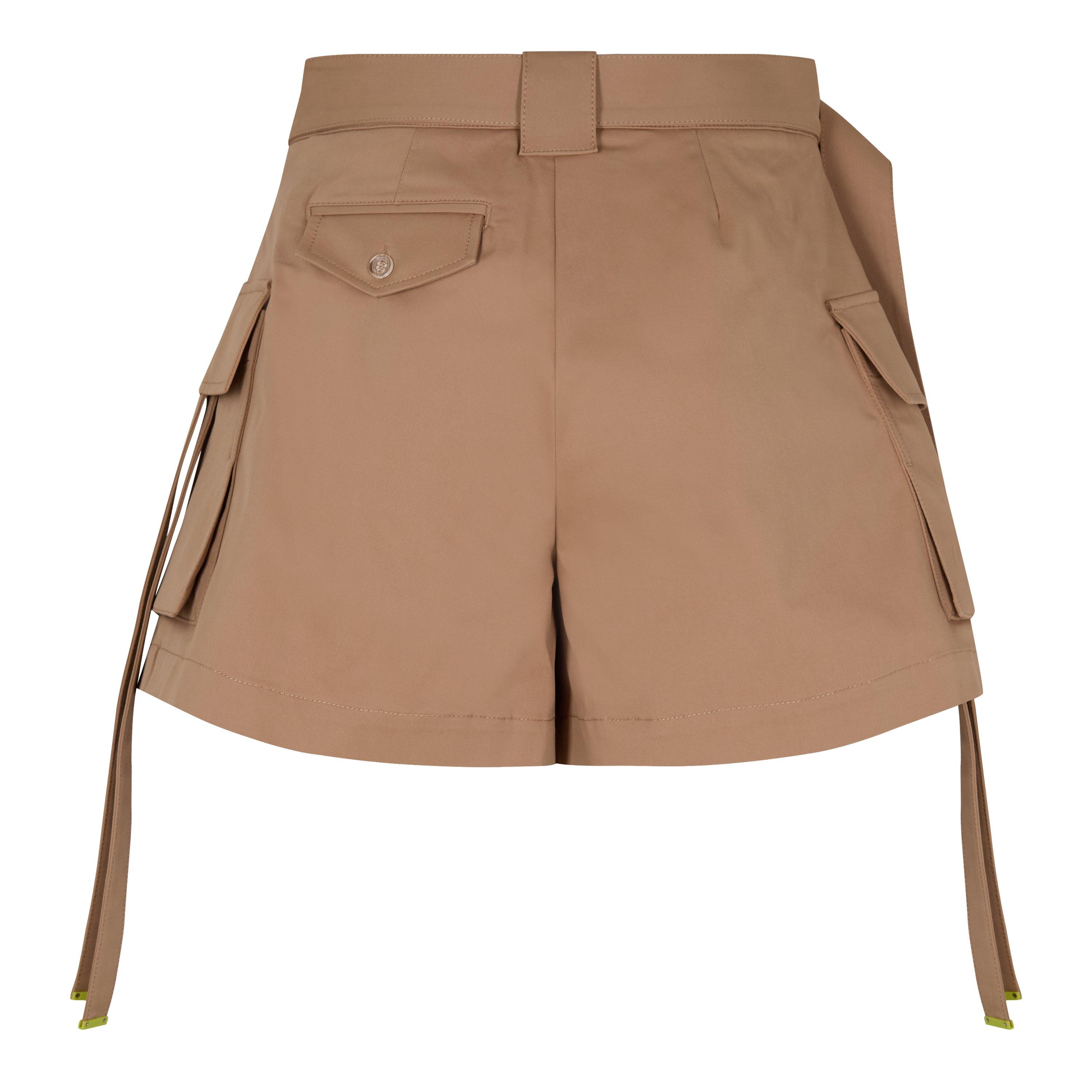 Camel - Off White - Women's Gabardine Cargo Shorts with Pockets - 2