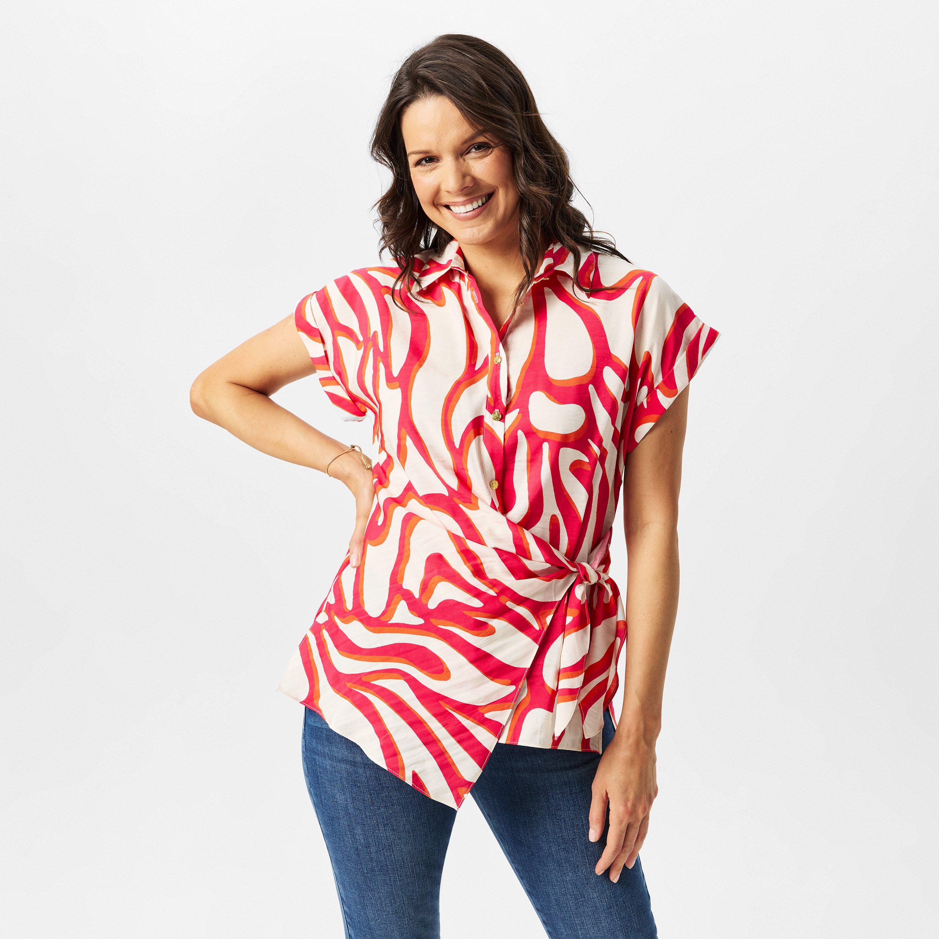 Swirl Print - Biba - Tie Cap Sleeve Shirt - 3