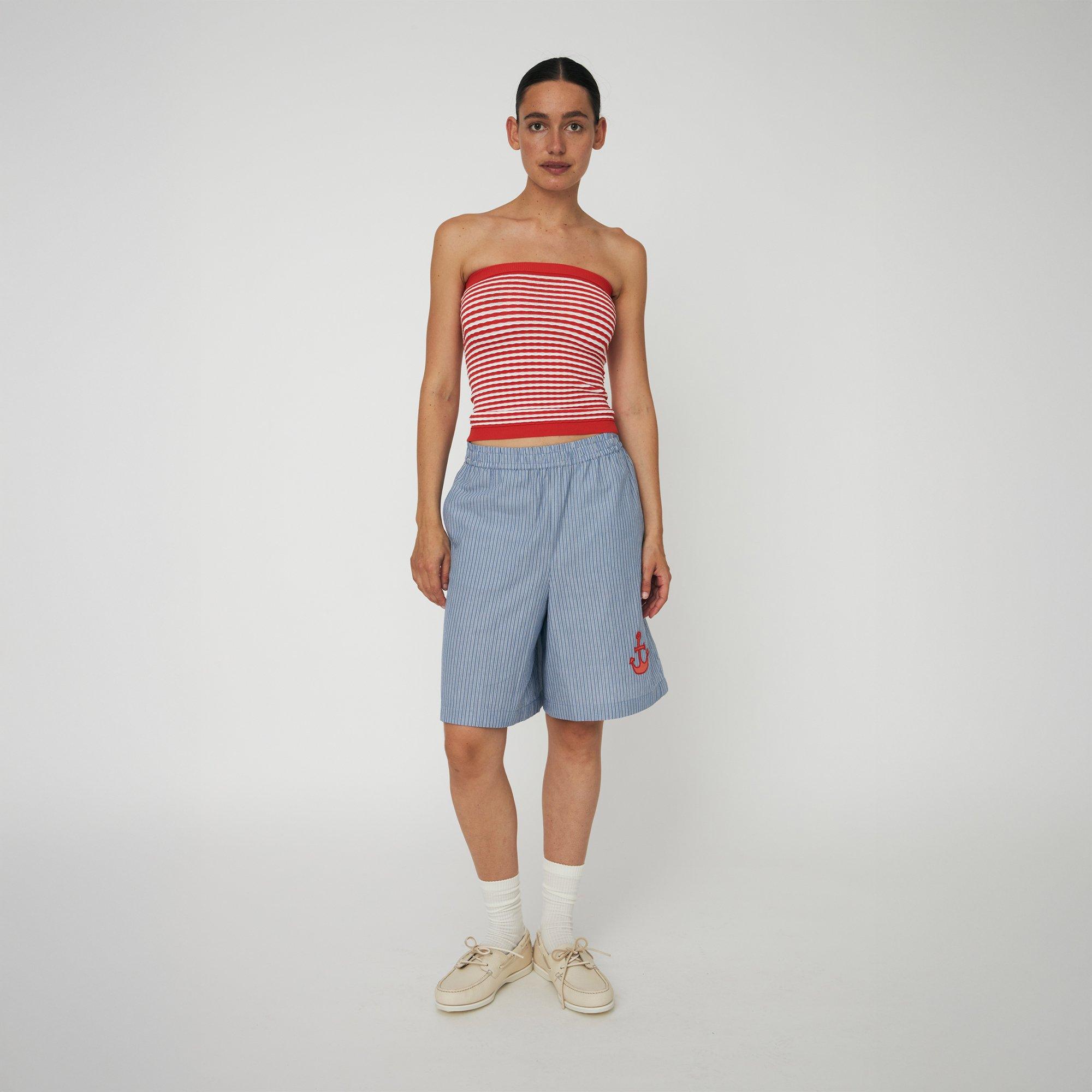 313 Blue Strip - Stella Nova - Stella Nova Striped Anchor Embroidered Shorts - Blue Stripes - 5