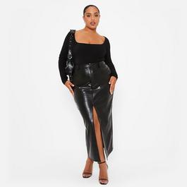 ISAWITFIRST Plisse Halterneck Mini Dress ISAWITFIRST Faux Leather Split Front Midi Skirt