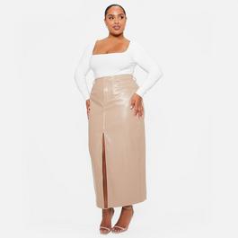 Silver clothing Suitcases ISAWITFIRST Faux Leather Split Front Midi Skirt