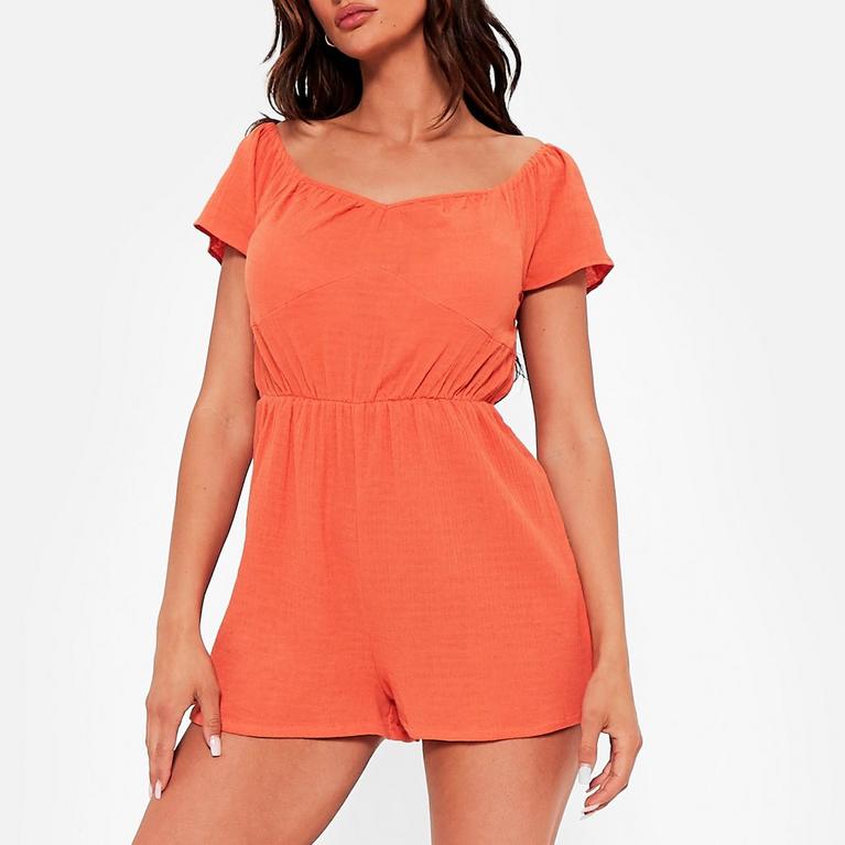 NARANJA - I Saw It First - ISAWITFIRST Crinkle Textured Short Sleeve Playsuit - 1