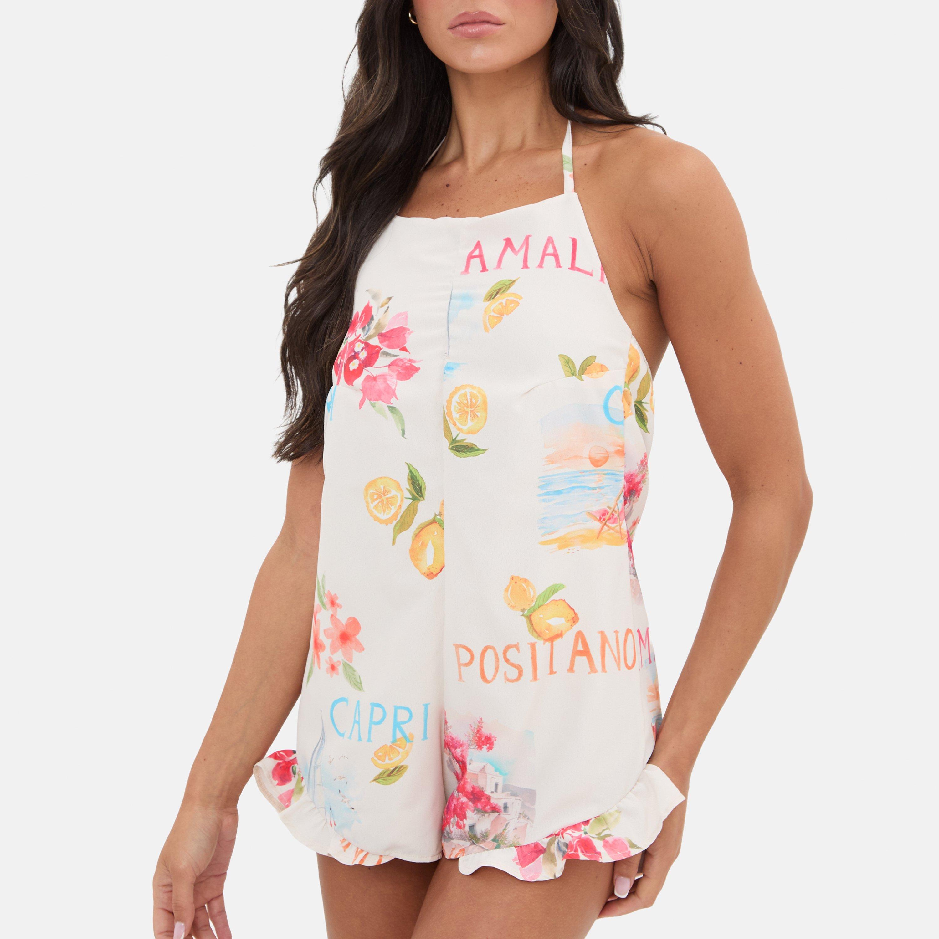 White - I Saw It First - Printed Ruffle Halter Playsuit - 2