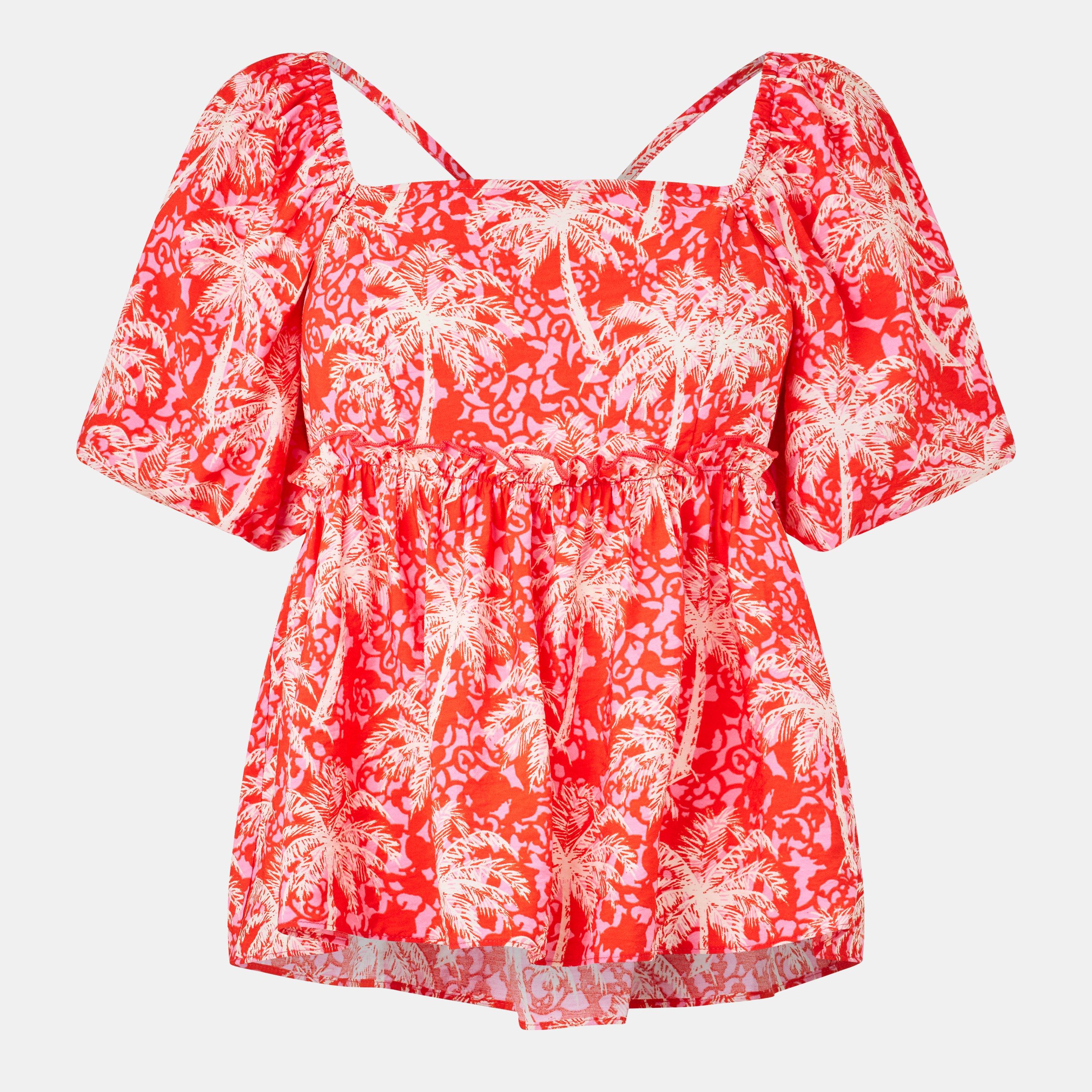 Palm Tree - Biba - Women's Square Neck Short-Sleeve Blouse - 1