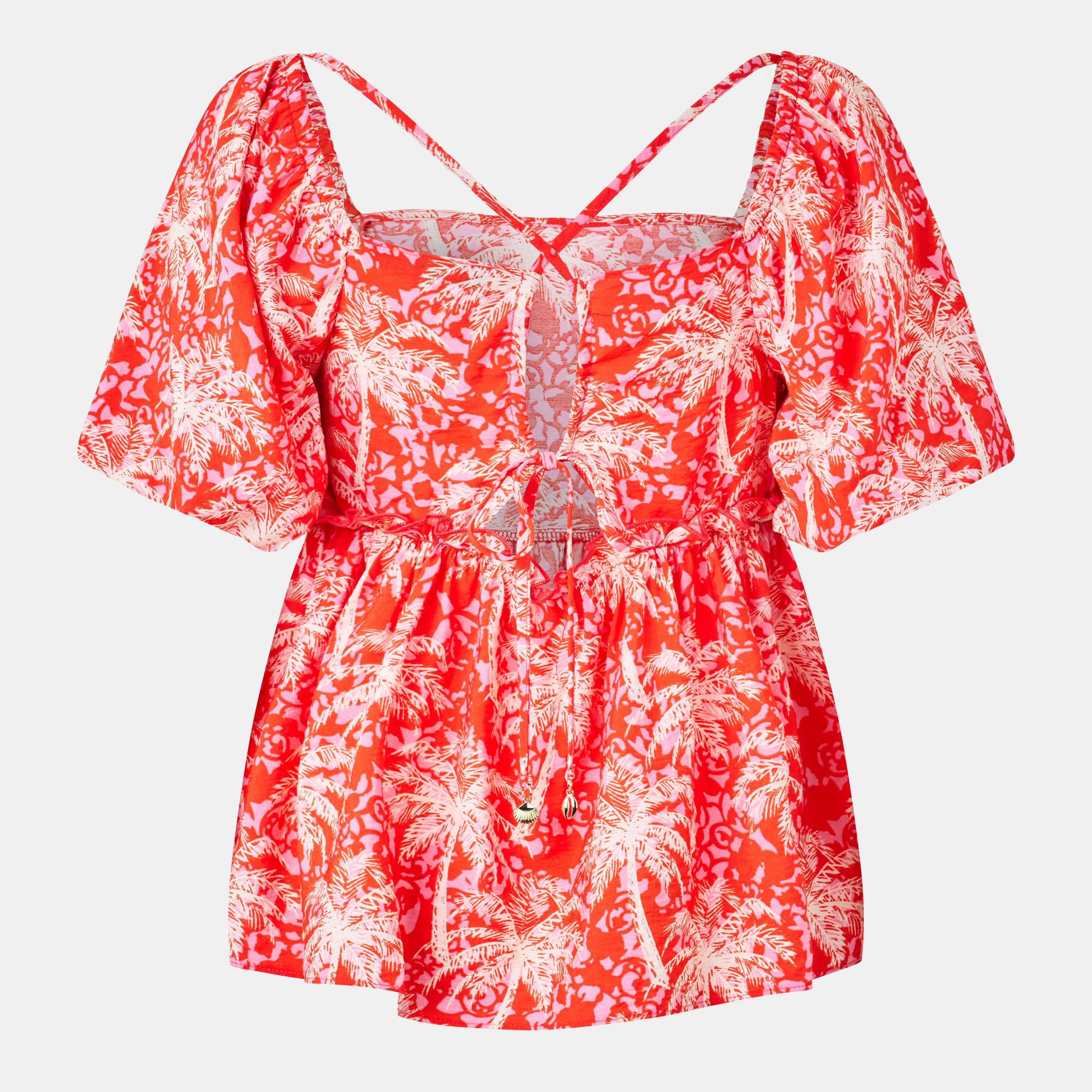 Palm Tree - Biba - Women's Square Neck Short-Sleeve Blouse - 2